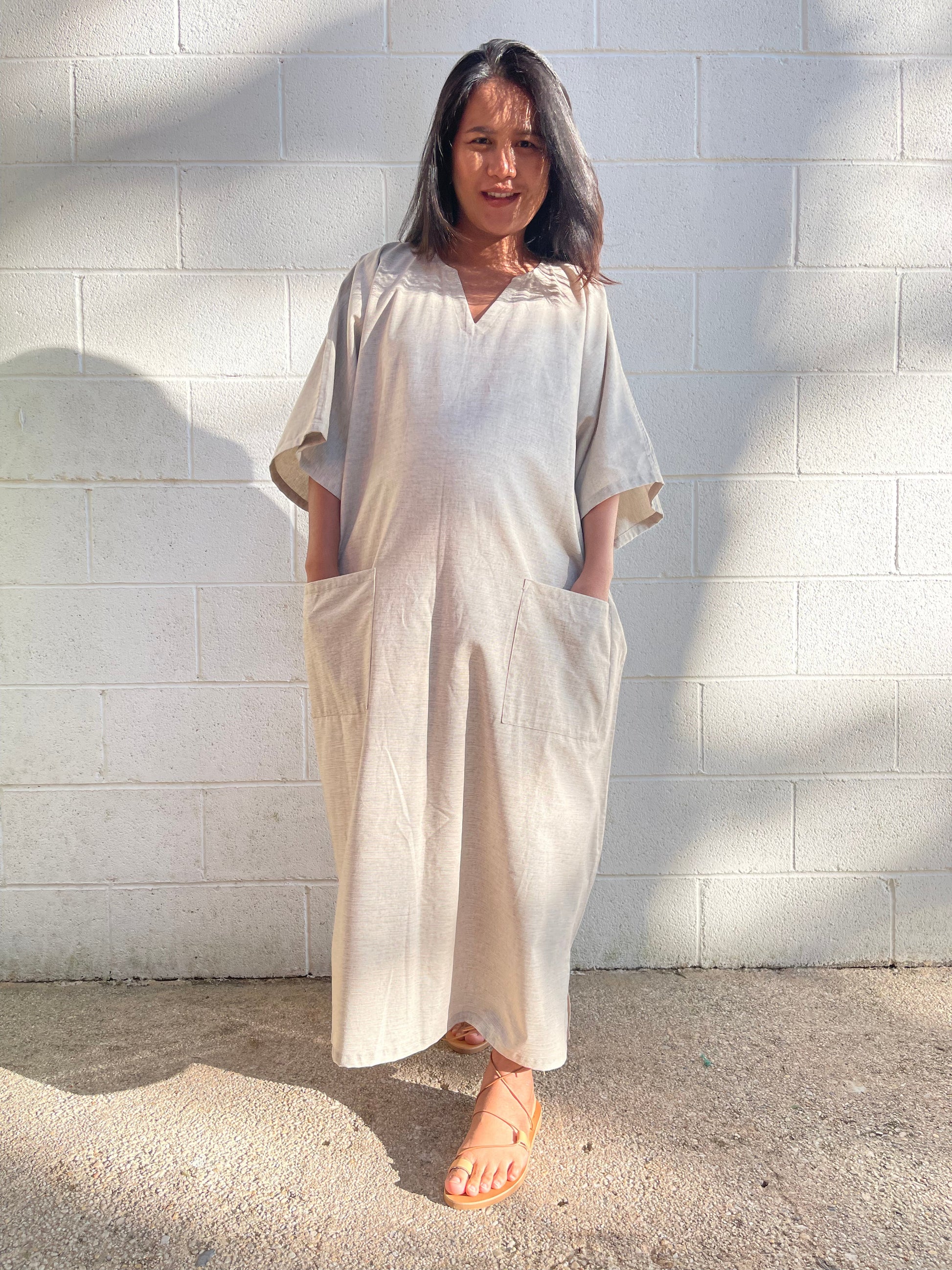 MALA handworks  Evelyn Kaftan in Natural White and Pockets - Limited Edition