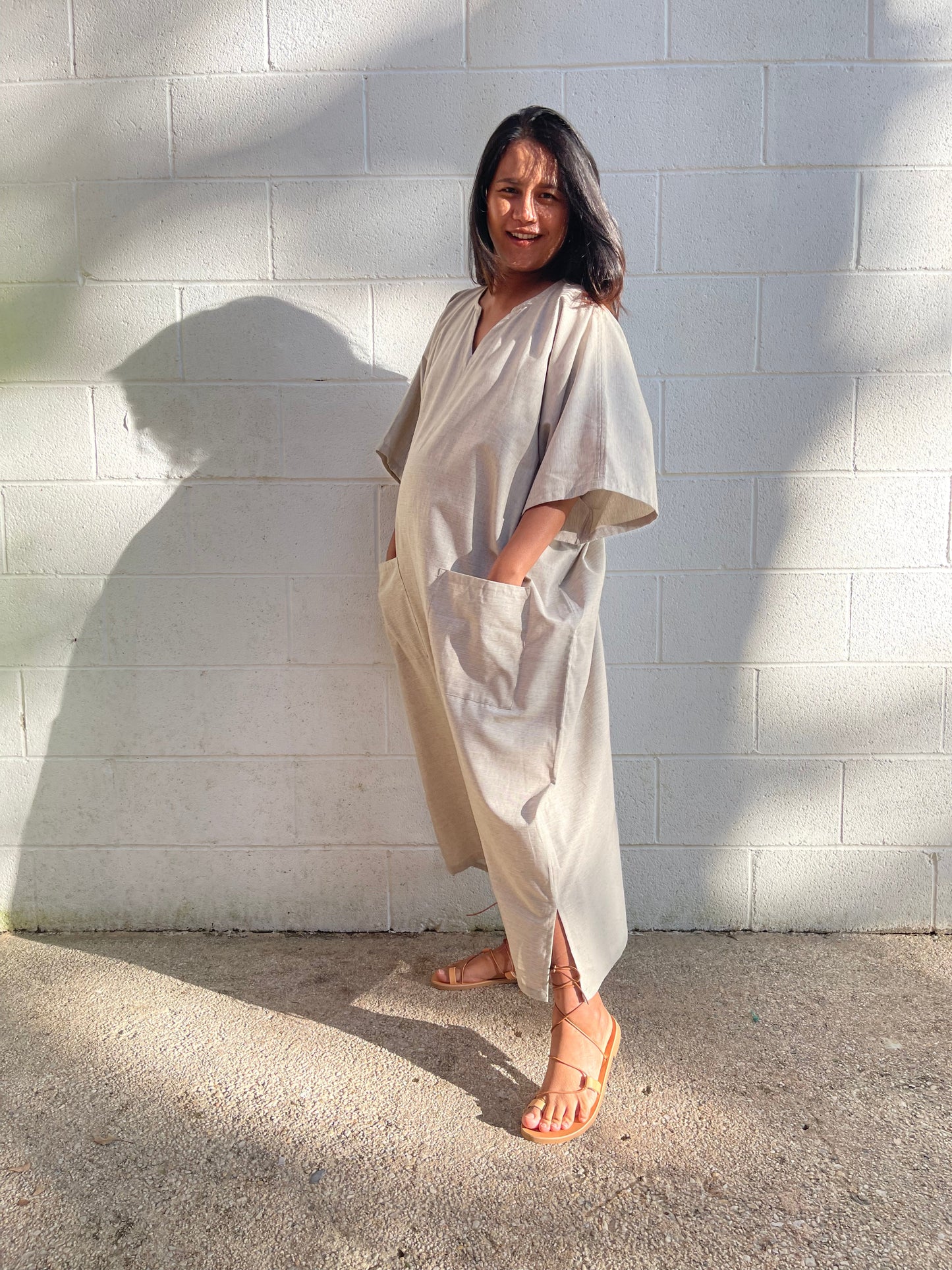 MALA handworks  Evelyn Kaftan in Natural White and Pockets - Limited Edition