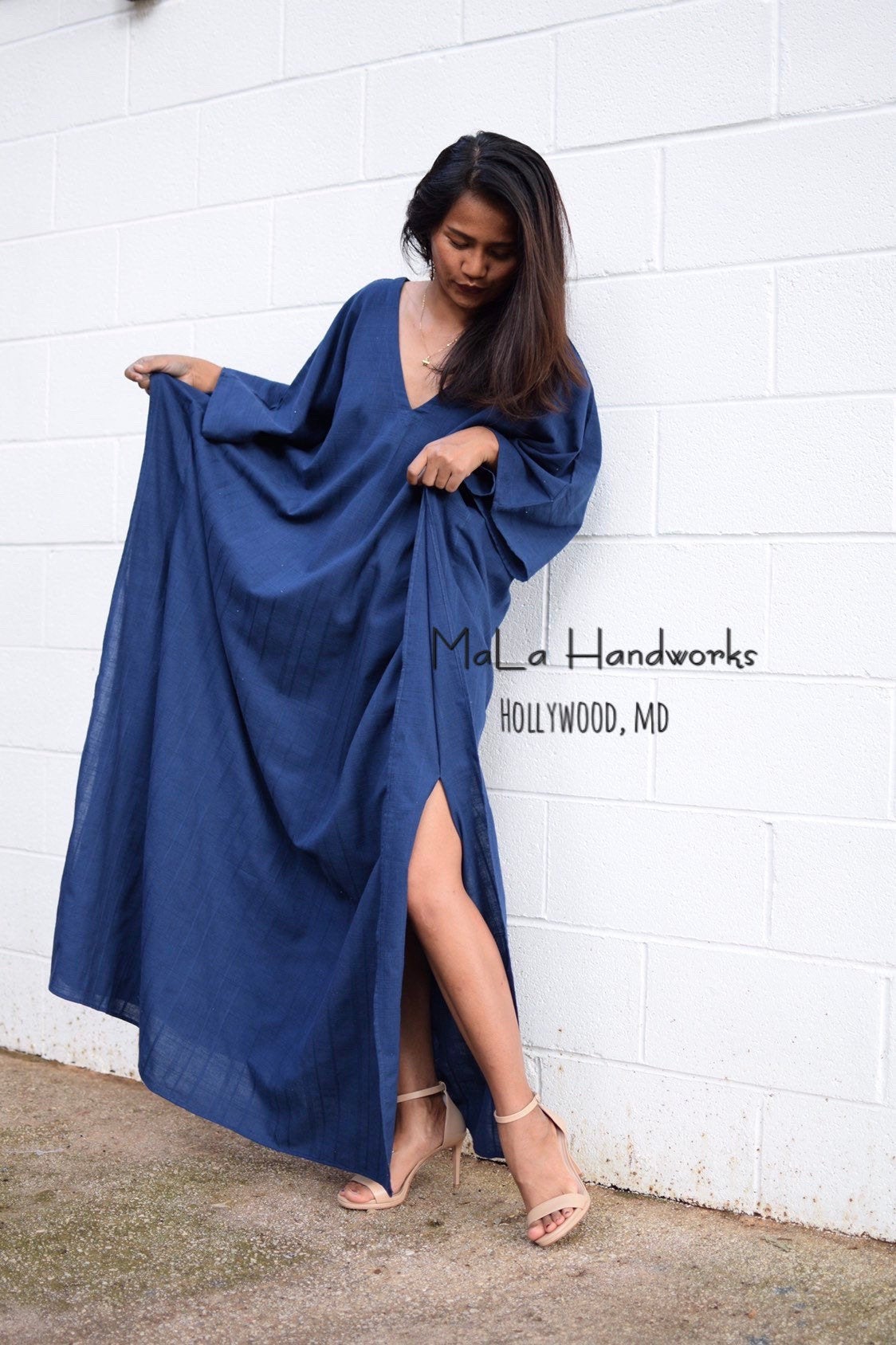 MALA handworks Evelyn Kaftan in Navy Blue and Semi Ribbed Cotton