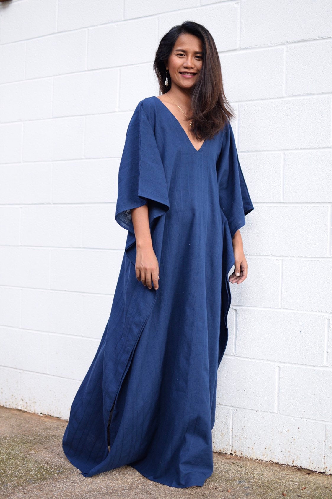 MALA handworks Evelyn Kaftan in Navy Blue and Semi Ribbed Cotton