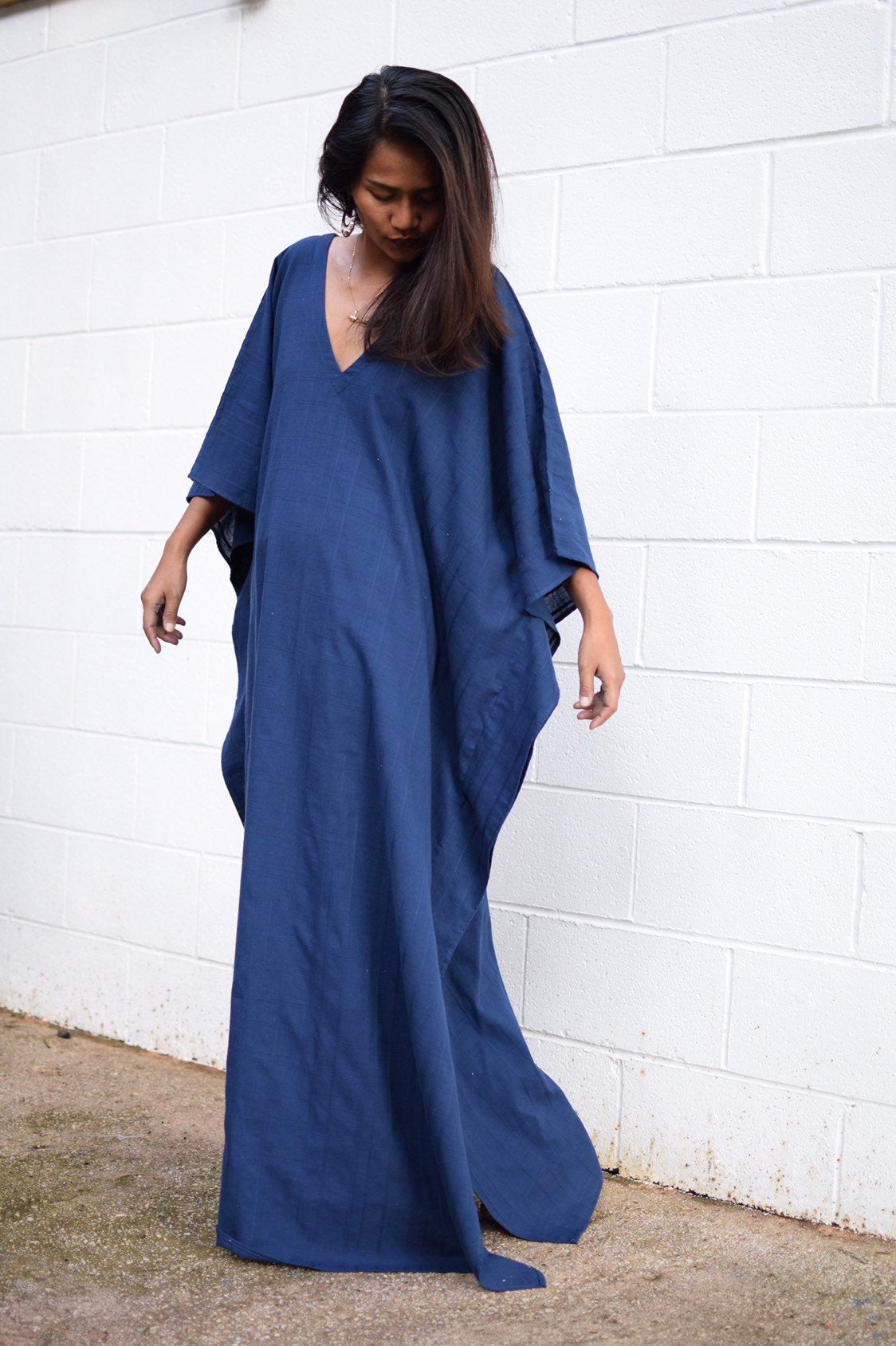 MALA handworks Evelyn Kaftan in Navy Blue and Semi Ribbed Cotton