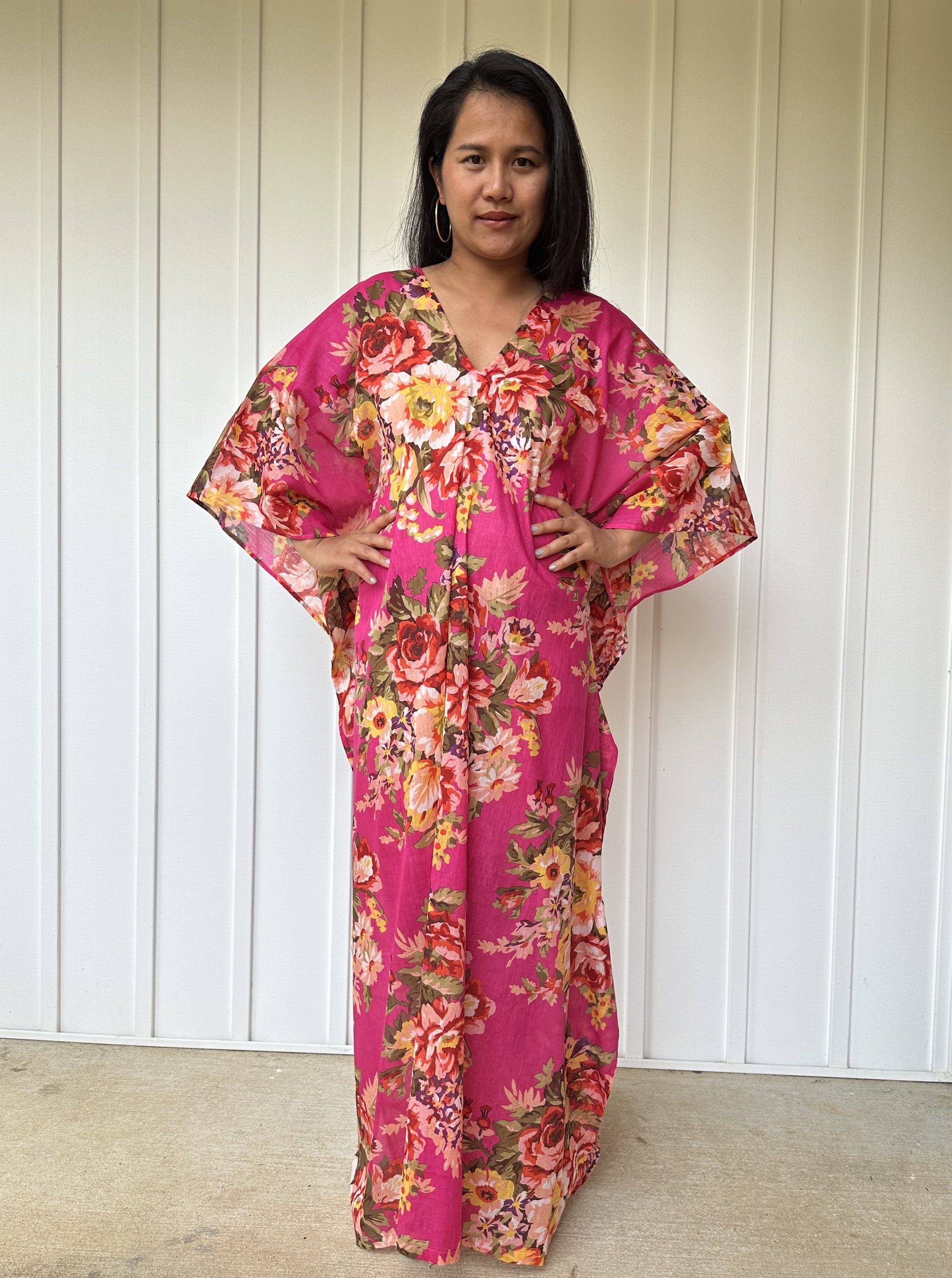MALA handworks  56 Evelyn Kaftan in Pink and Floral Pattern