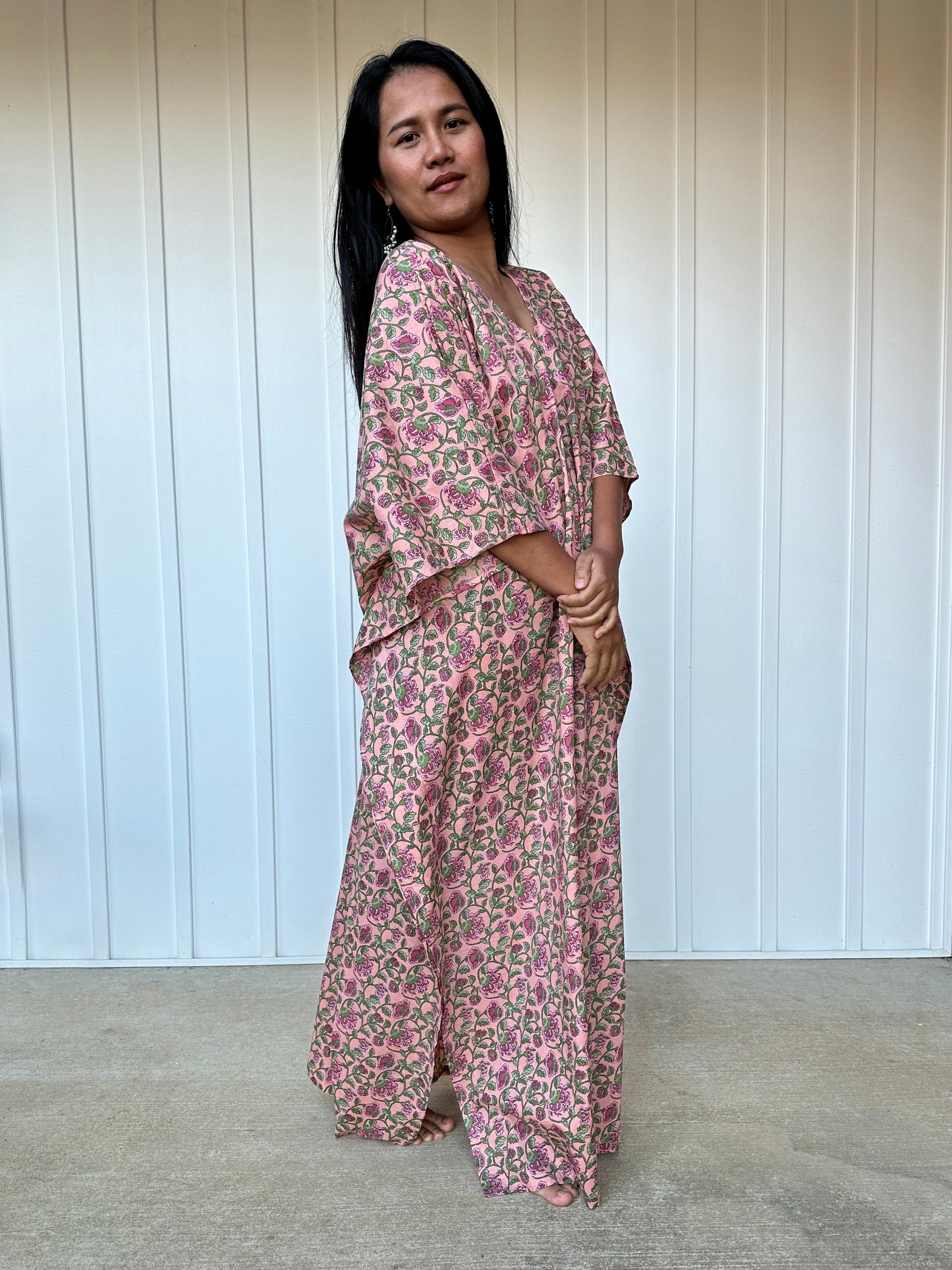 MALA handworks 56 Evelyn Kaftan in Pink and Floral Pattern