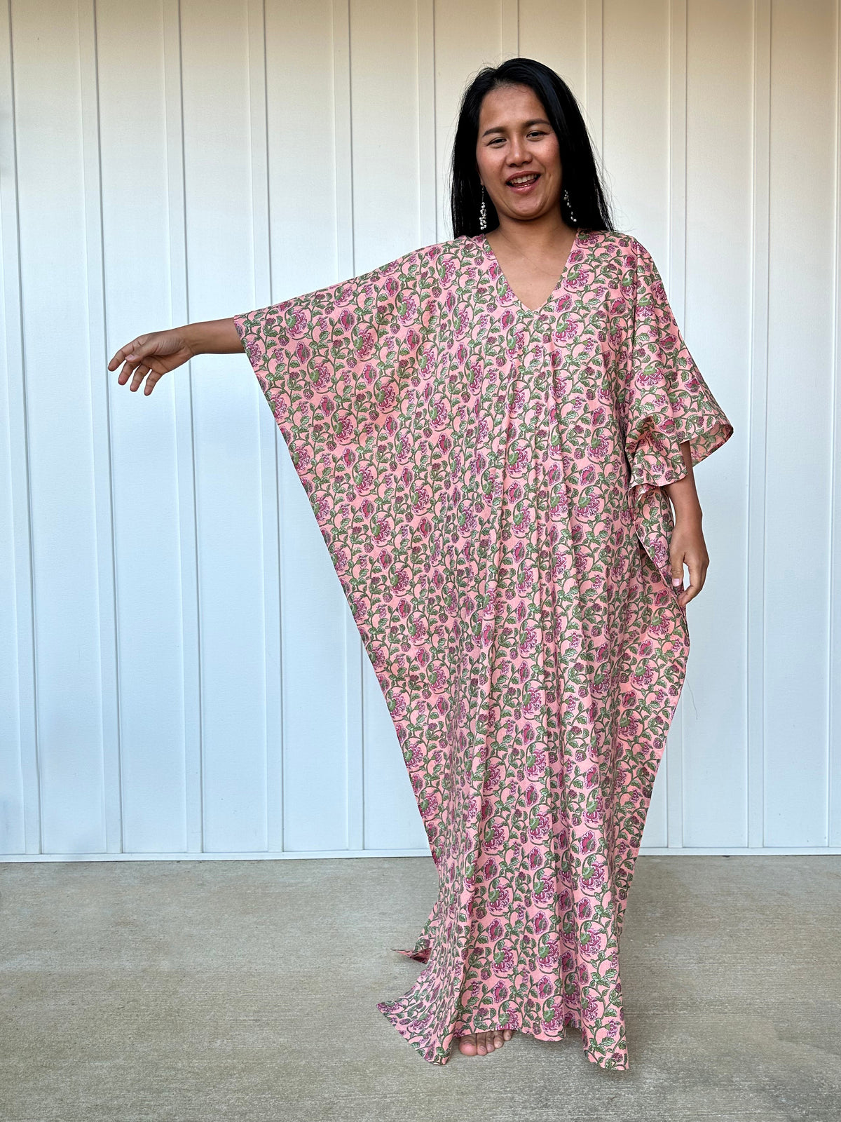 MALA handworks 56 Evelyn Kaftan in Pink and Floral Pattern