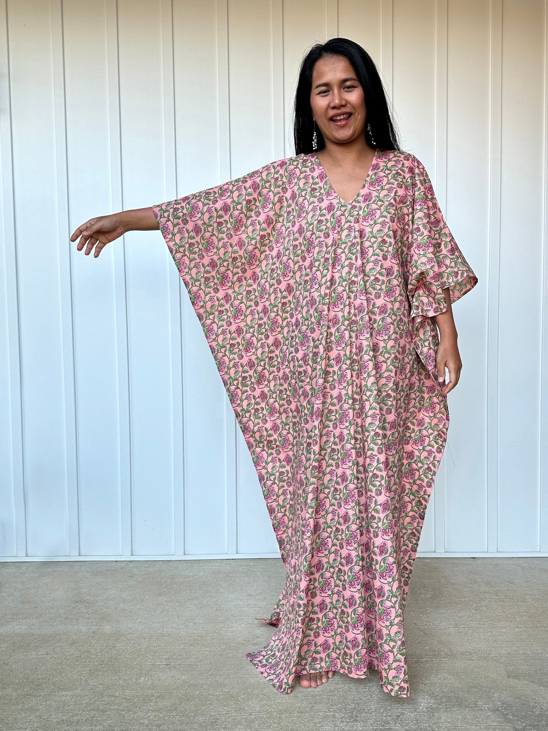 MALA handworks 56 Evelyn Kaftan in Pink and Floral Pattern