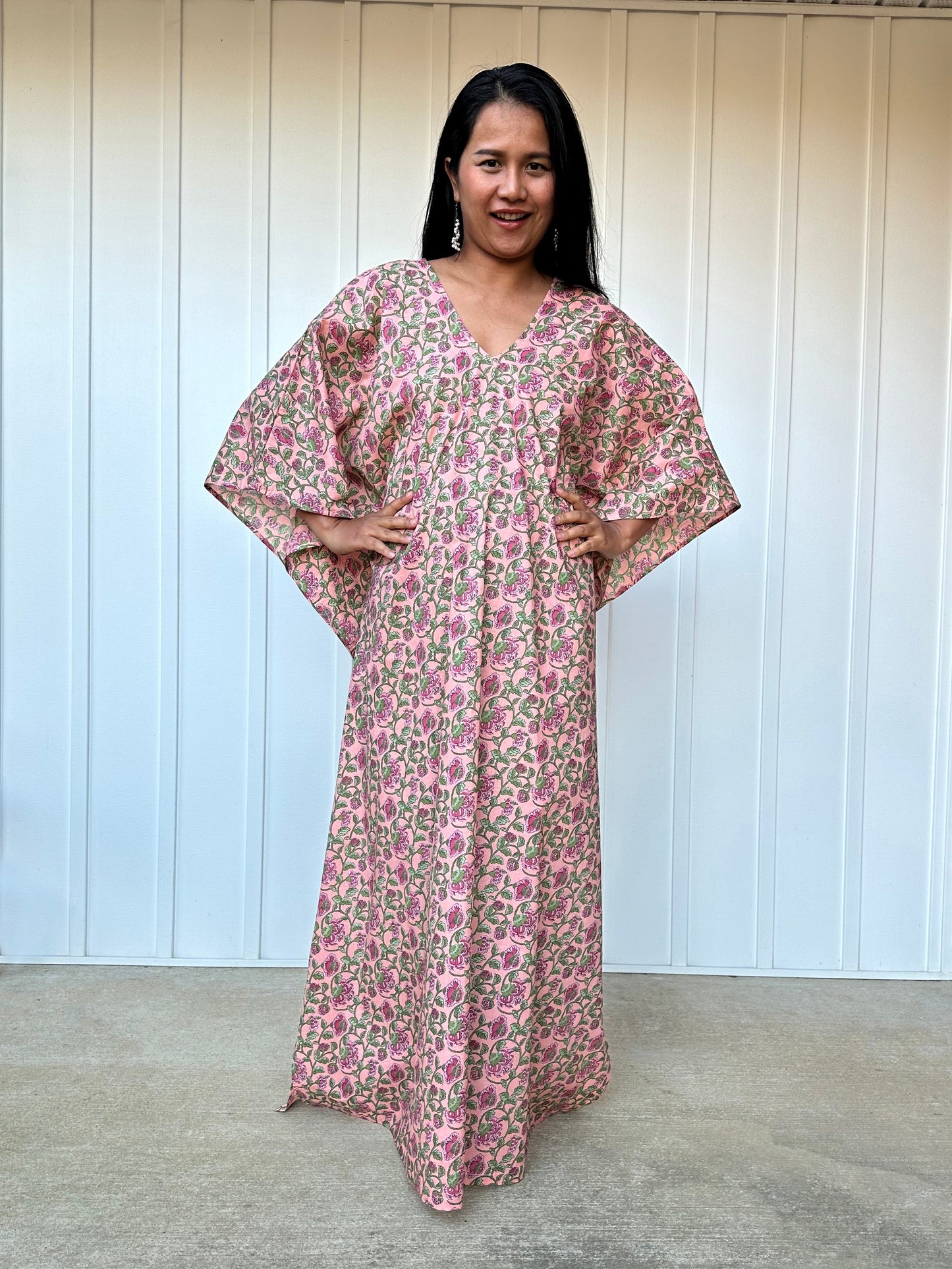 MALA handworks 56 Evelyn Kaftan in Pink and Floral Pattern
