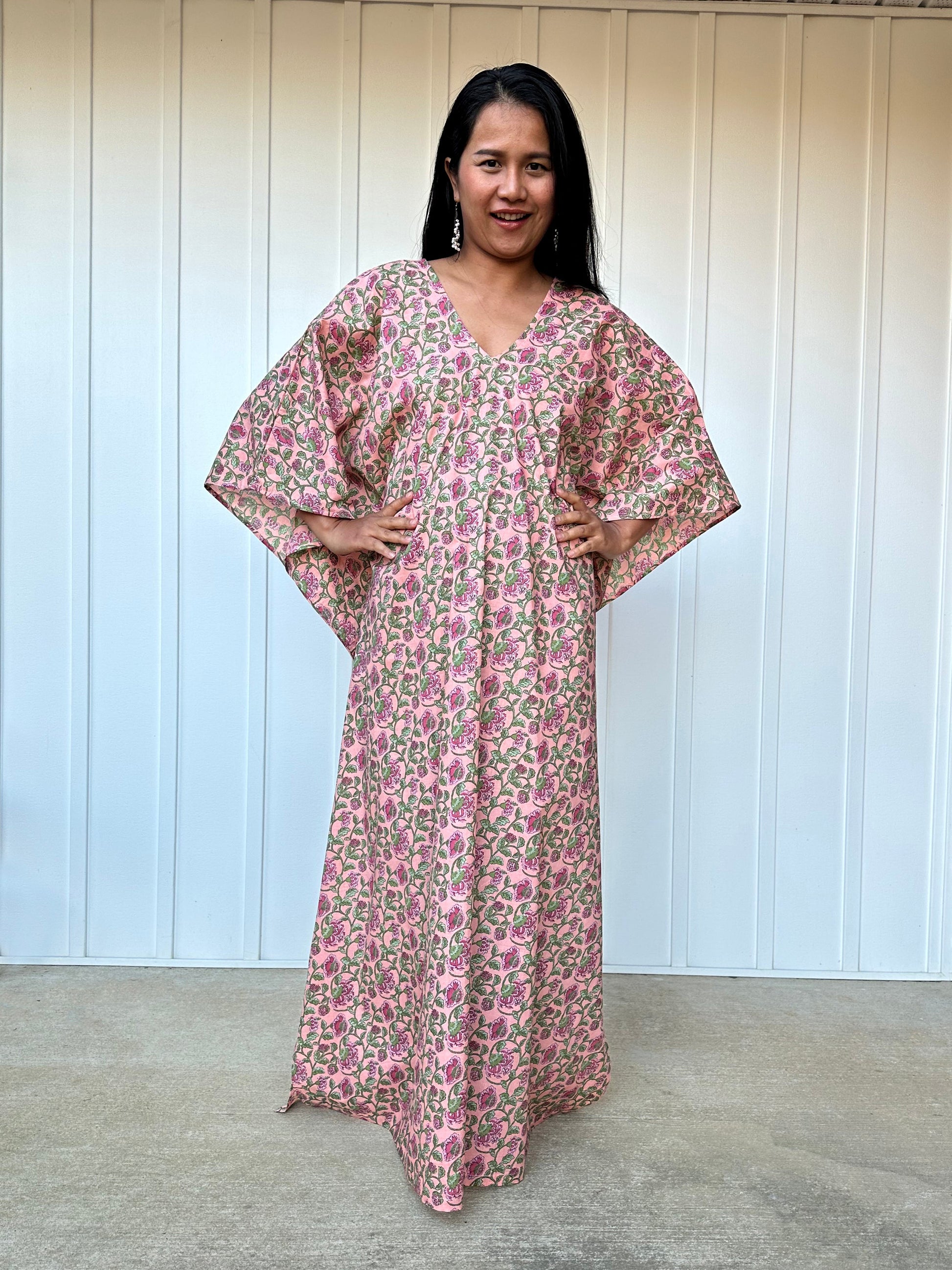 MALA handworks 56 Evelyn Kaftan in Pink and Floral Pattern