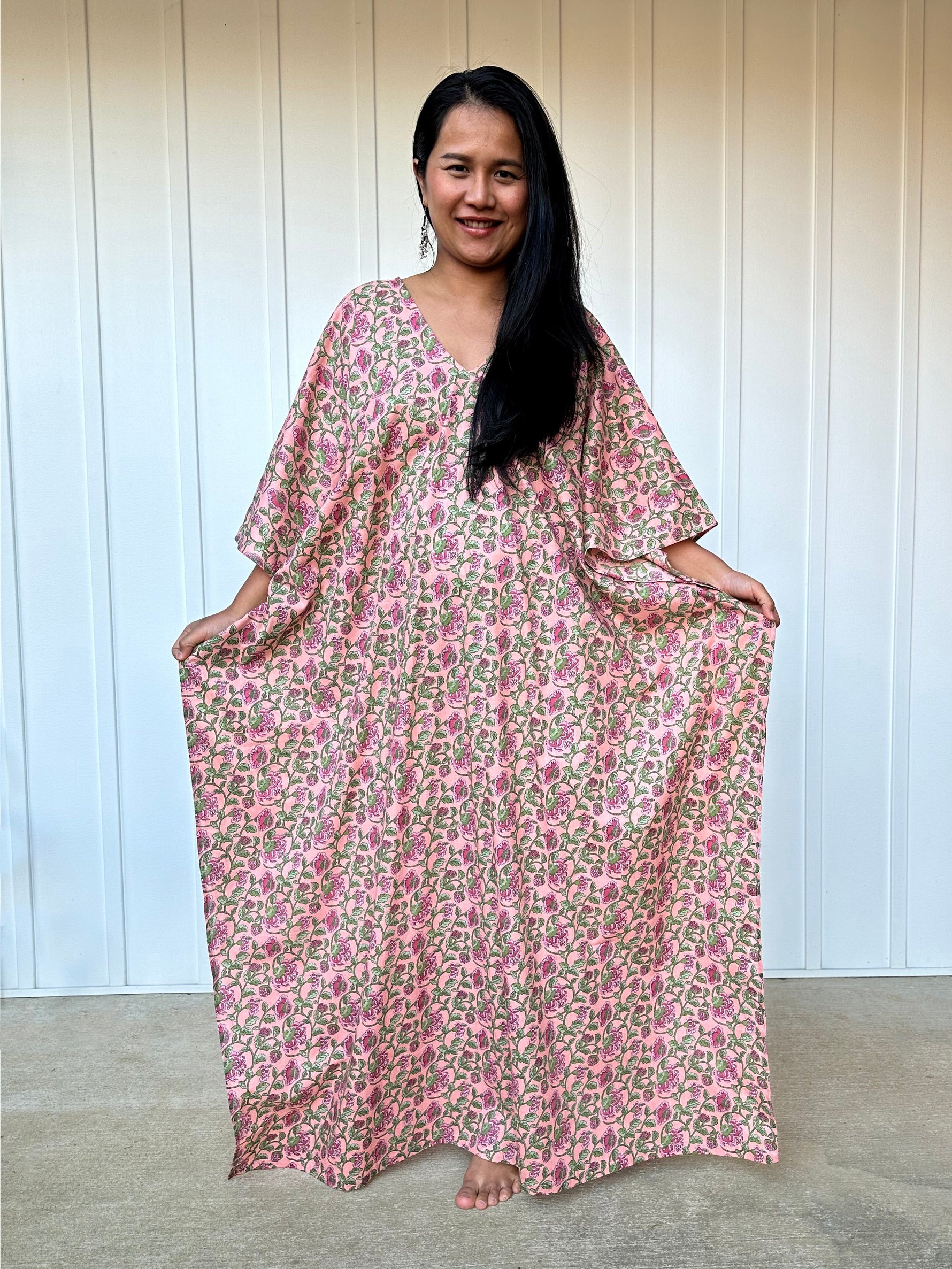 MALA handworks 56 Evelyn Kaftan in Pink and Floral Pattern