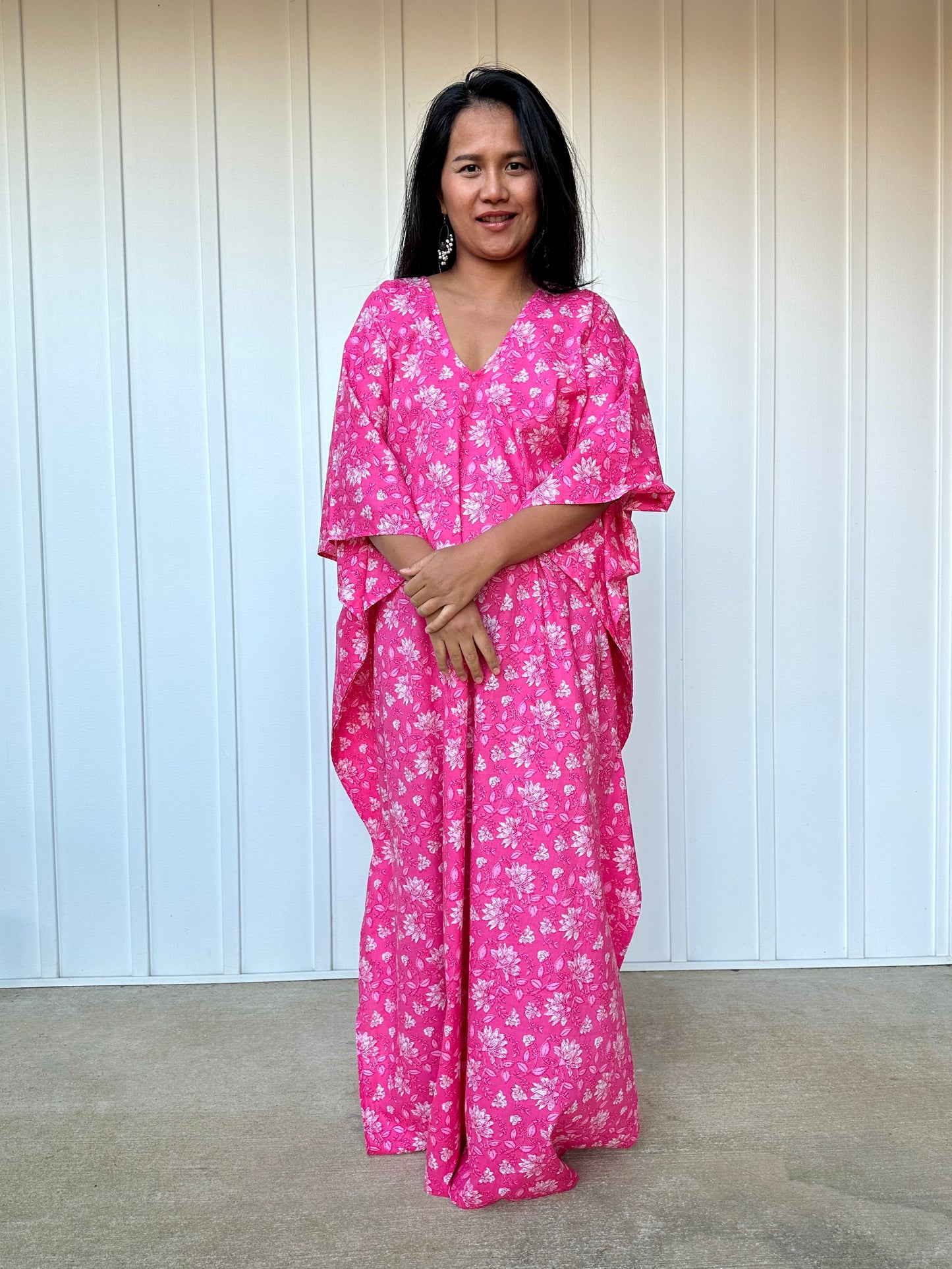 MALA handworks  Evelyn Kaftan in Pink and White Pattern
