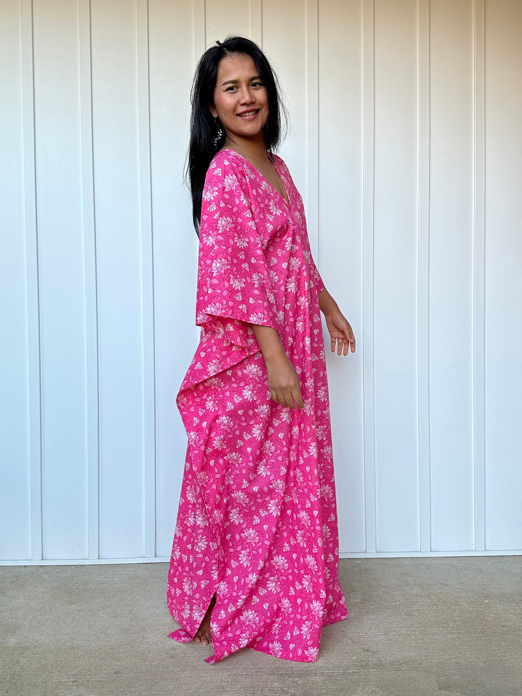 MALA handworks  Evelyn Kaftan in Pink and White Pattern