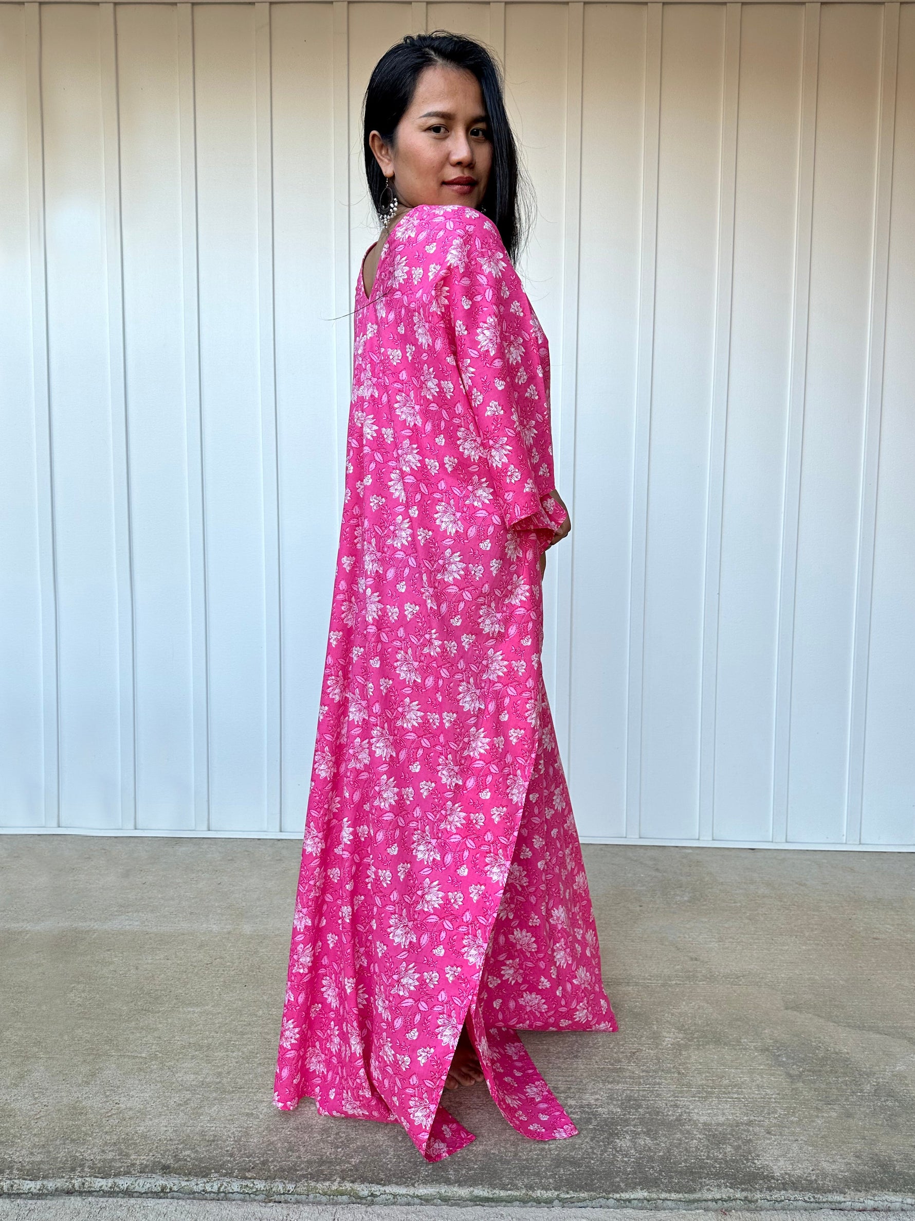 MALA handworks  Evelyn Kaftan in Pink and White Pattern