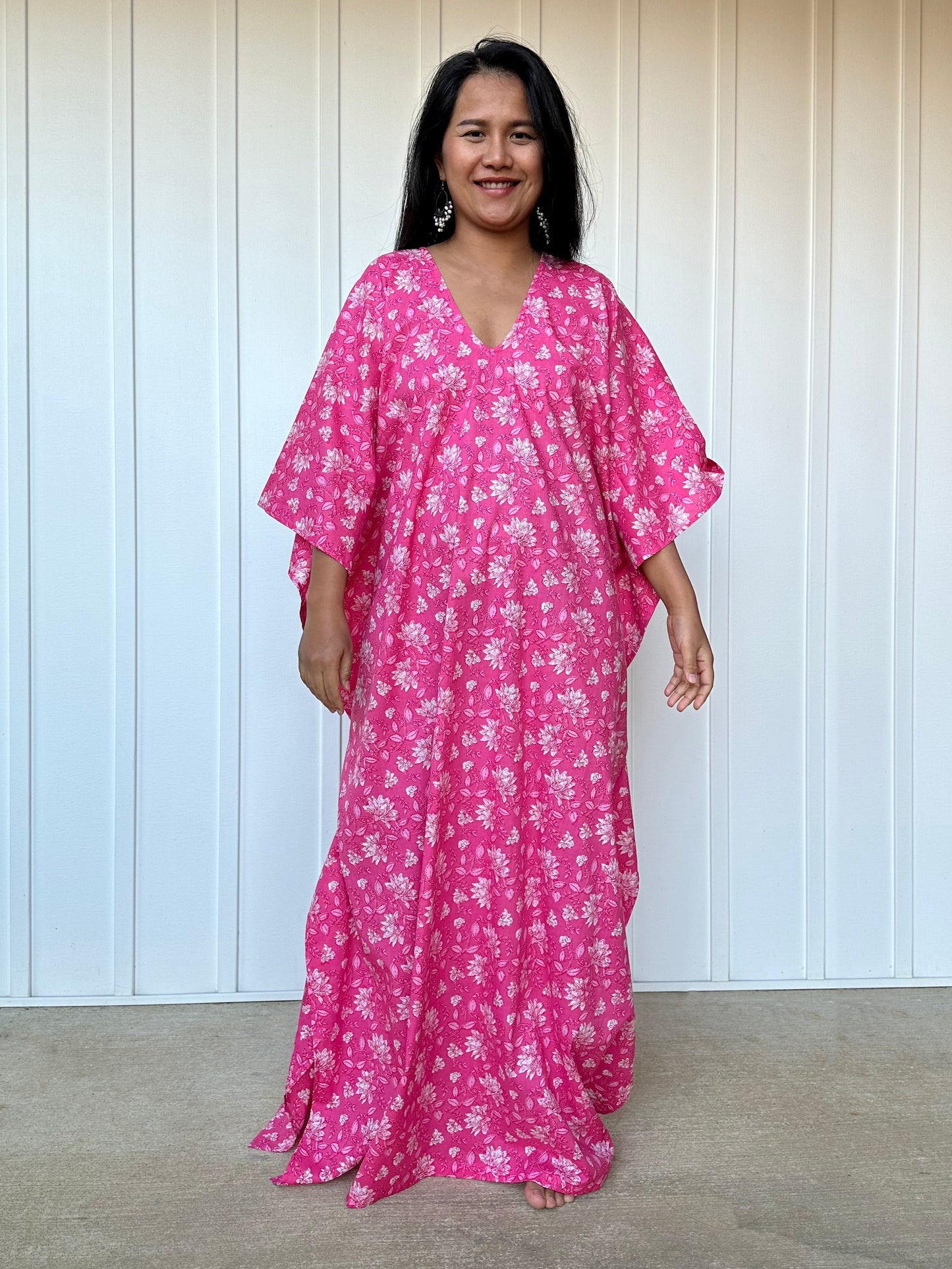 MALA handworks  Evelyn Kaftan in Pink and White Pattern