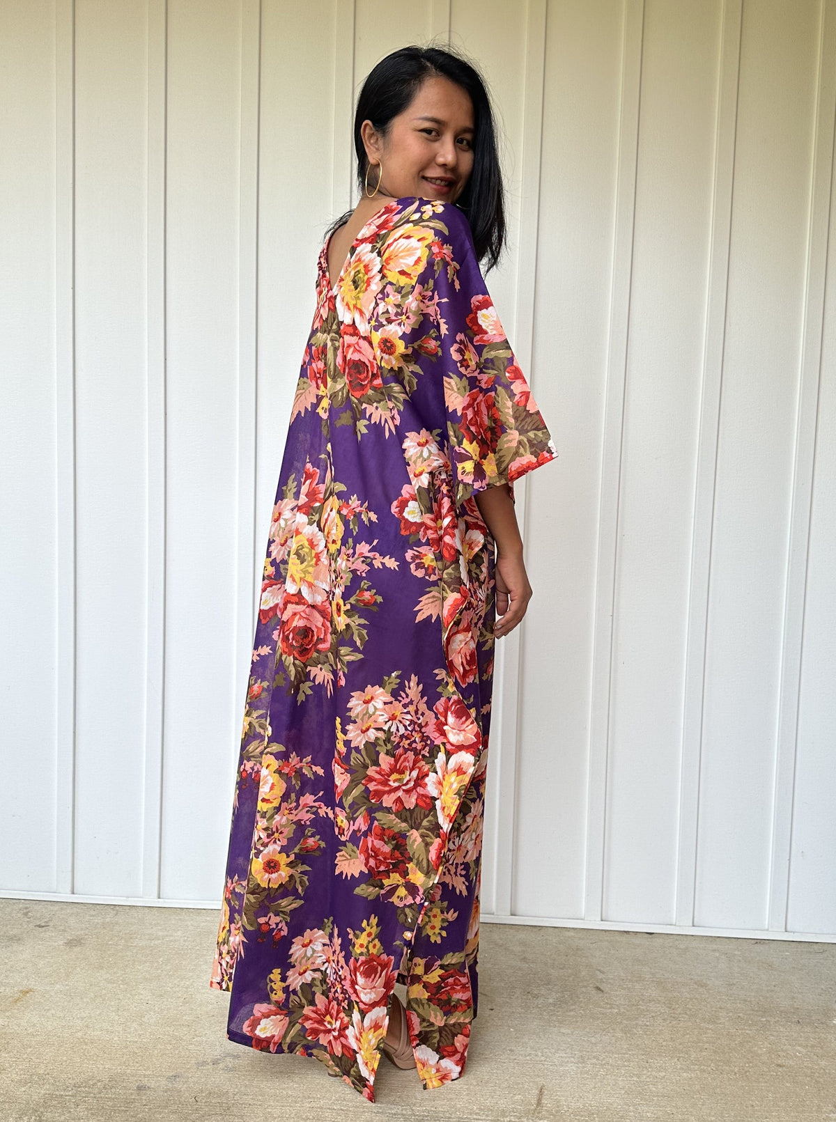 MALA handworks  56 Evelyn Kaftan in Purple and Floral Pattern