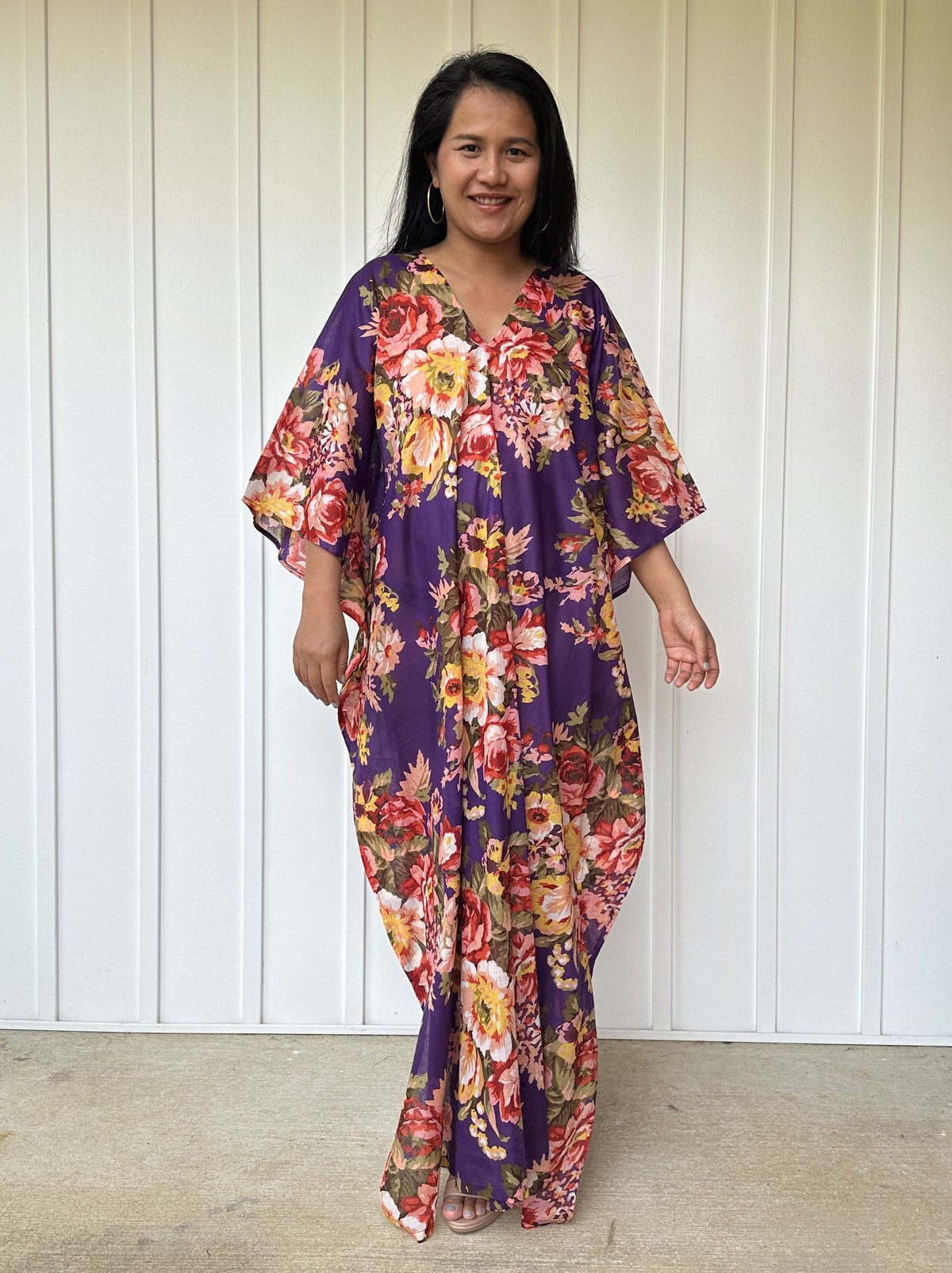 MALA handworks  56 Evelyn Kaftan in Purple and Floral Pattern