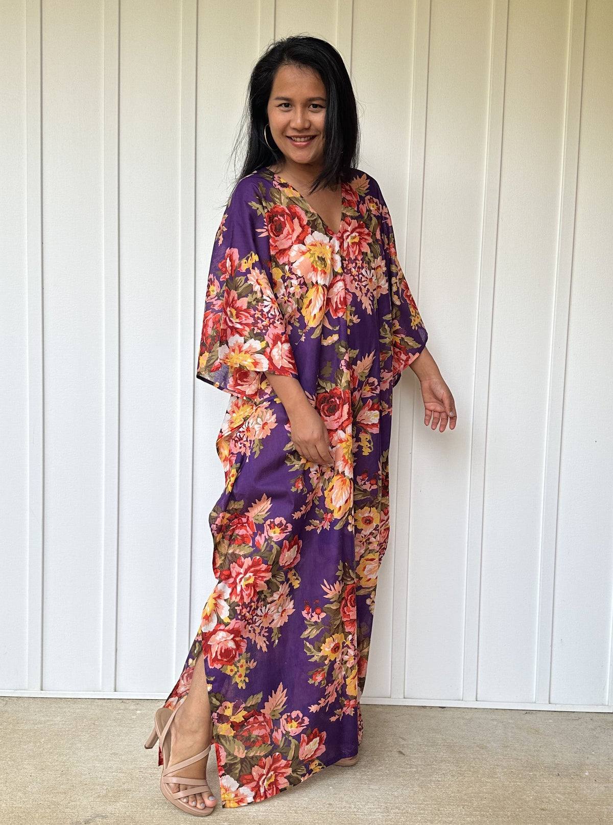 MALA handworks  56 Evelyn Kaftan in Purple and Floral Pattern