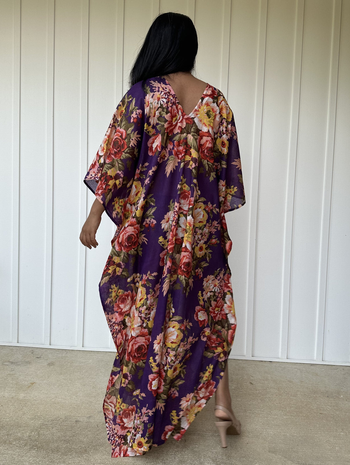 MALA handworks  56 Evelyn Kaftan in Purple and Floral Pattern