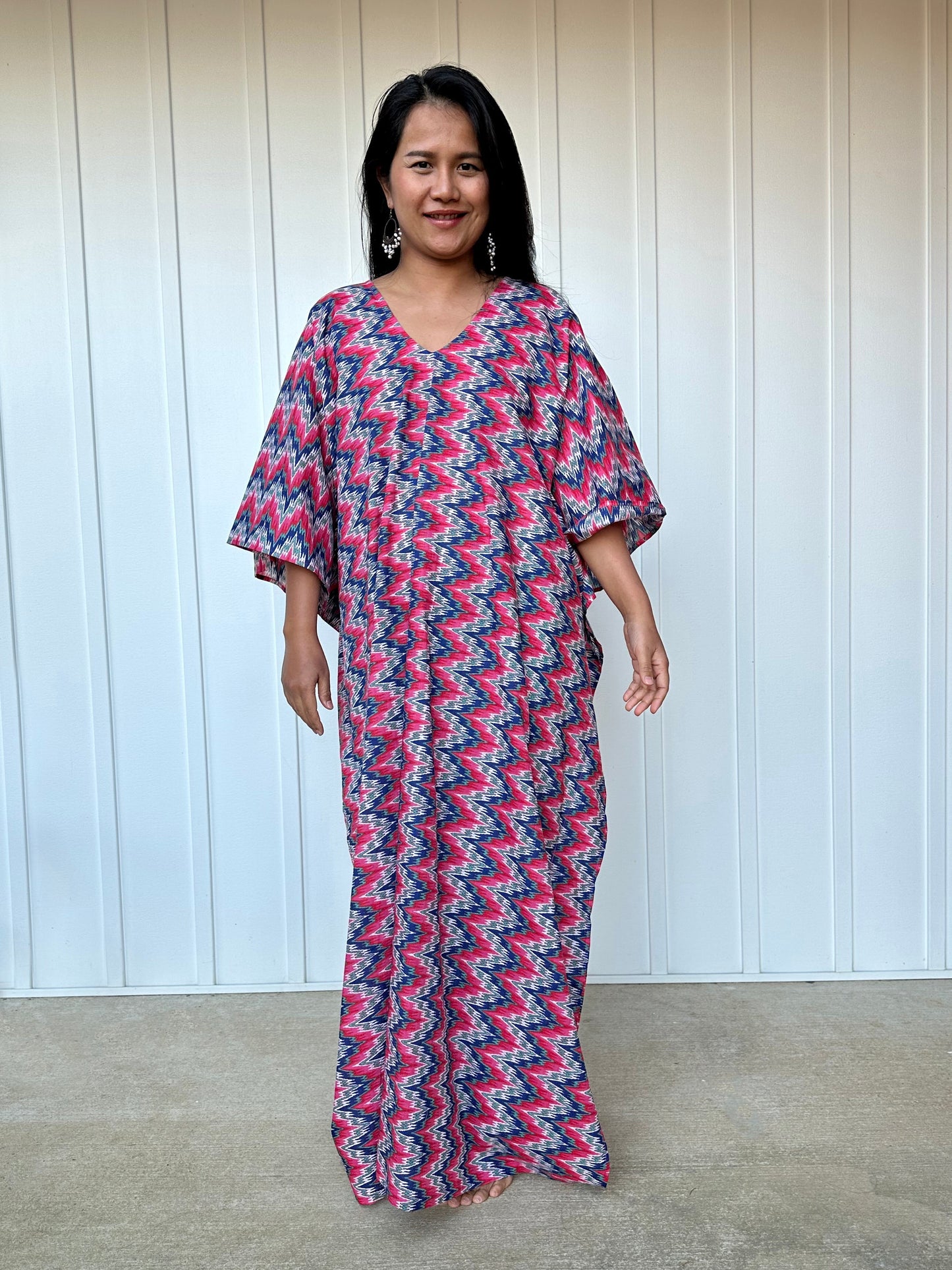 MALA handworks  Evelyn Kaftan in Red and Blue Abstract Pattern