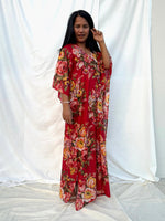 MALA handworks  56 Evelyn Kaftan in Red and Floral Pattern