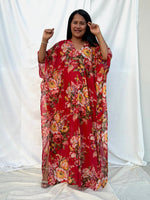 MALA handworks  56 Evelyn Kaftan in Red and Floral Pattern