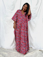 MALA handworks  56 Evelyn Kaftan in Red and Floral Pattern