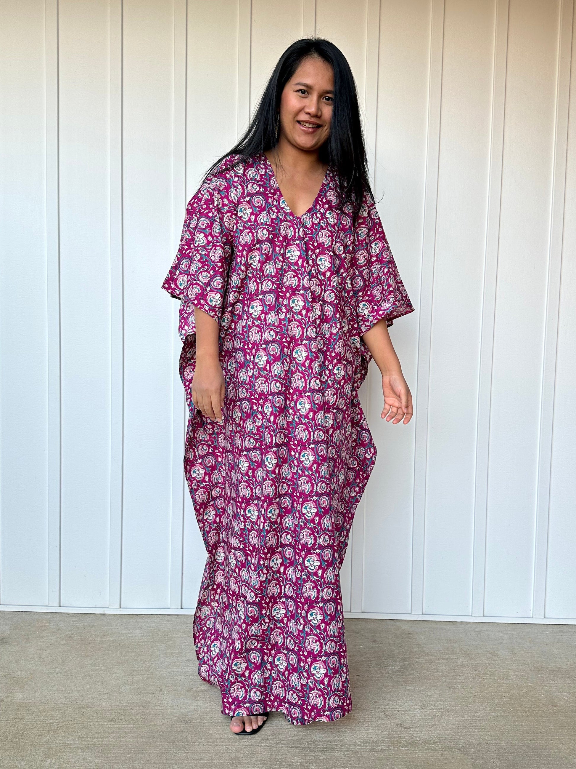 MALA handworks 56 Evelyn Kaftan in Red and Floral Pattern