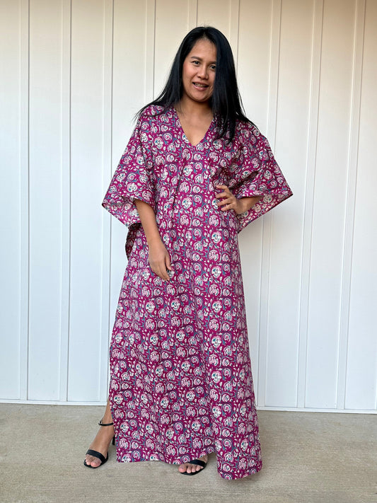 MALA handworks 56 Evelyn Kaftan in Red and Floral Pattern