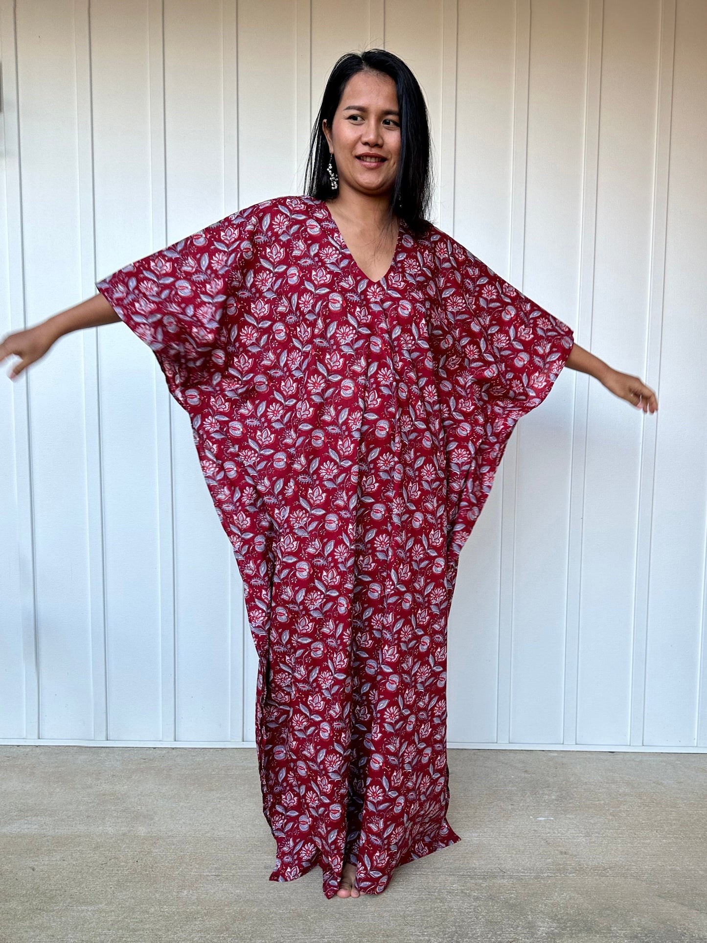 MALA handworks  Evelyn Kaftan in Red and Floral Pattern