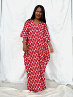 MALA handworks  56 Evelyn Kaftan in Red and White Pattern