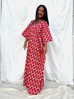 MALA handworks  56 Evelyn Kaftan in Red and White Pattern