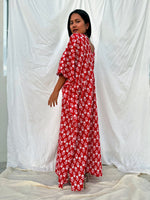 MALA handworks  56 Evelyn Kaftan in Red and White Pattern
