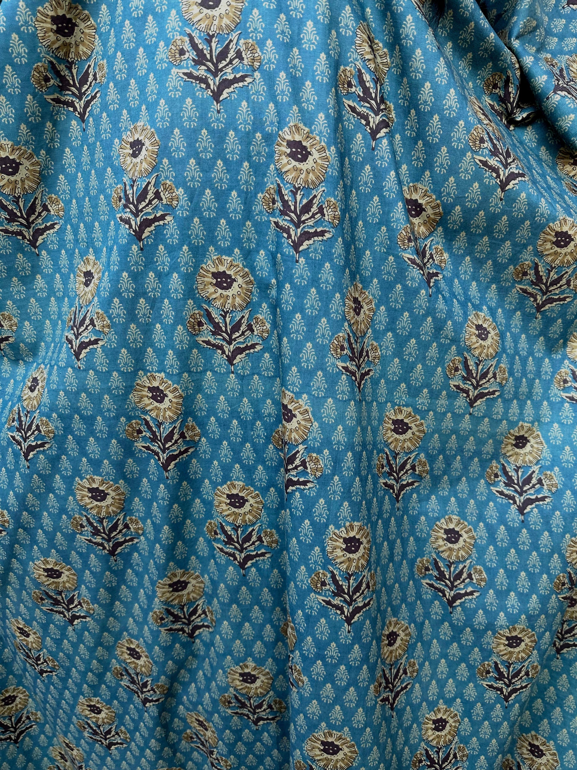 MALA handworks  Evelyn Kaftan in Teal Blue and Floral Pattern