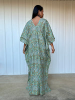 MALA handworks Evelyn Kaftan in Teal Green and Floral Pattern