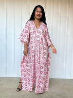 MALA handworks  56 Evelyn Kaftan in White and Floral Pattern