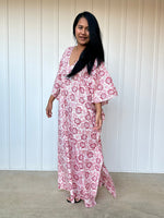 MALA handworks  56 Evelyn Kaftan in White and Floral Pattern