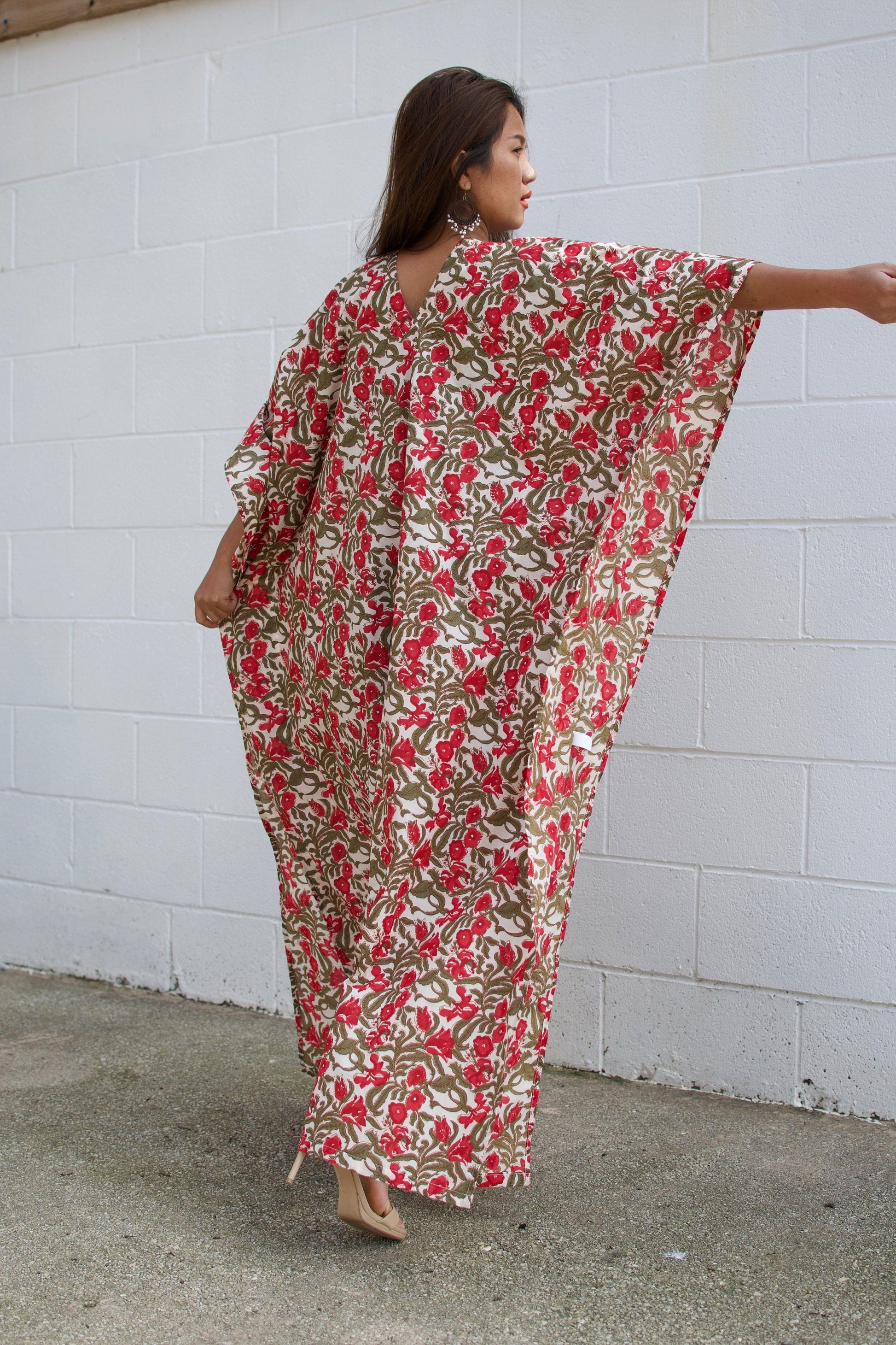 MALA handworks 56 Evelyn Kaftan in White and Floral Pattern