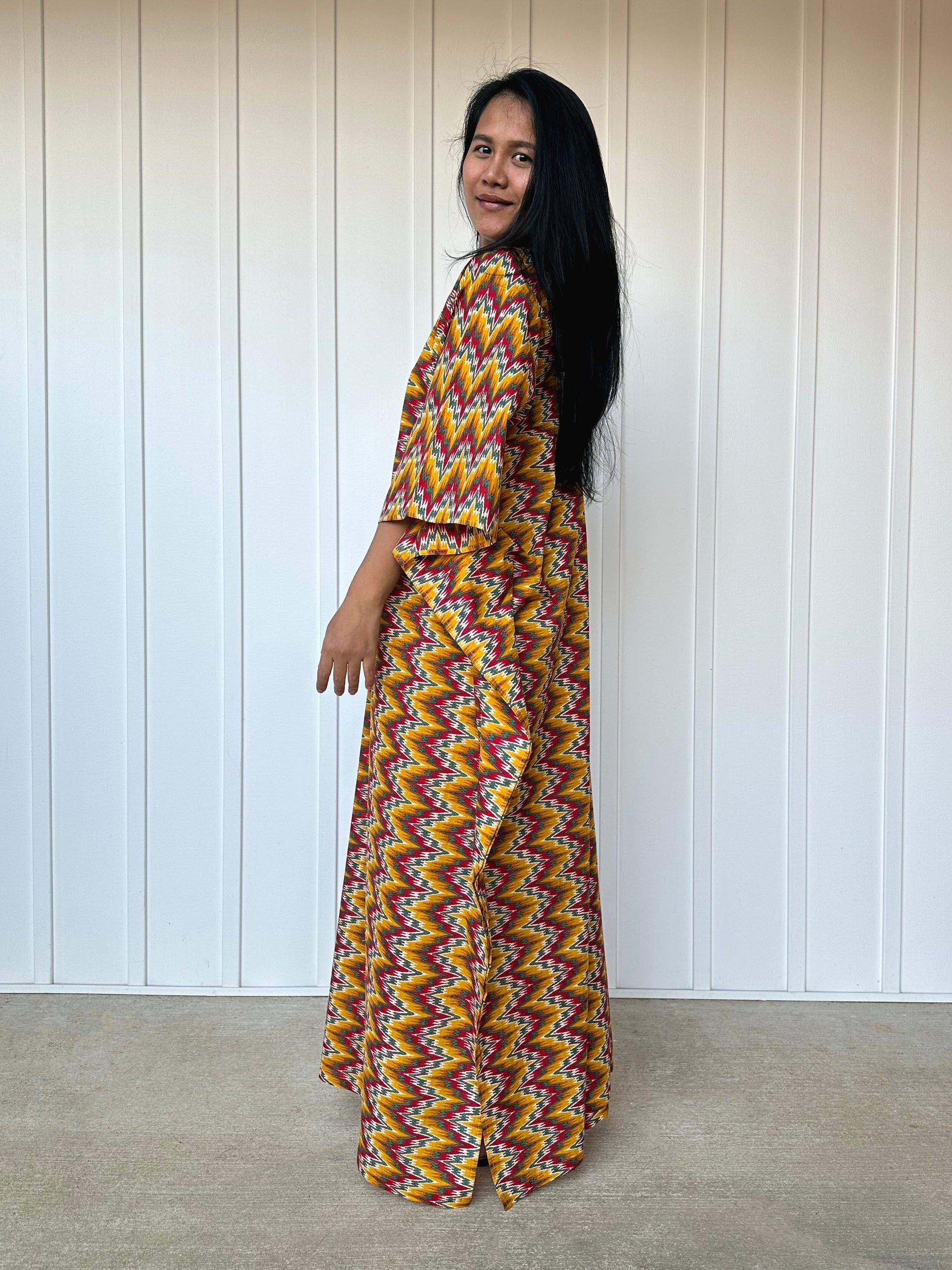 MALA handworks  56 Evelyn Kaftan in Yellow and Abstract Pattern