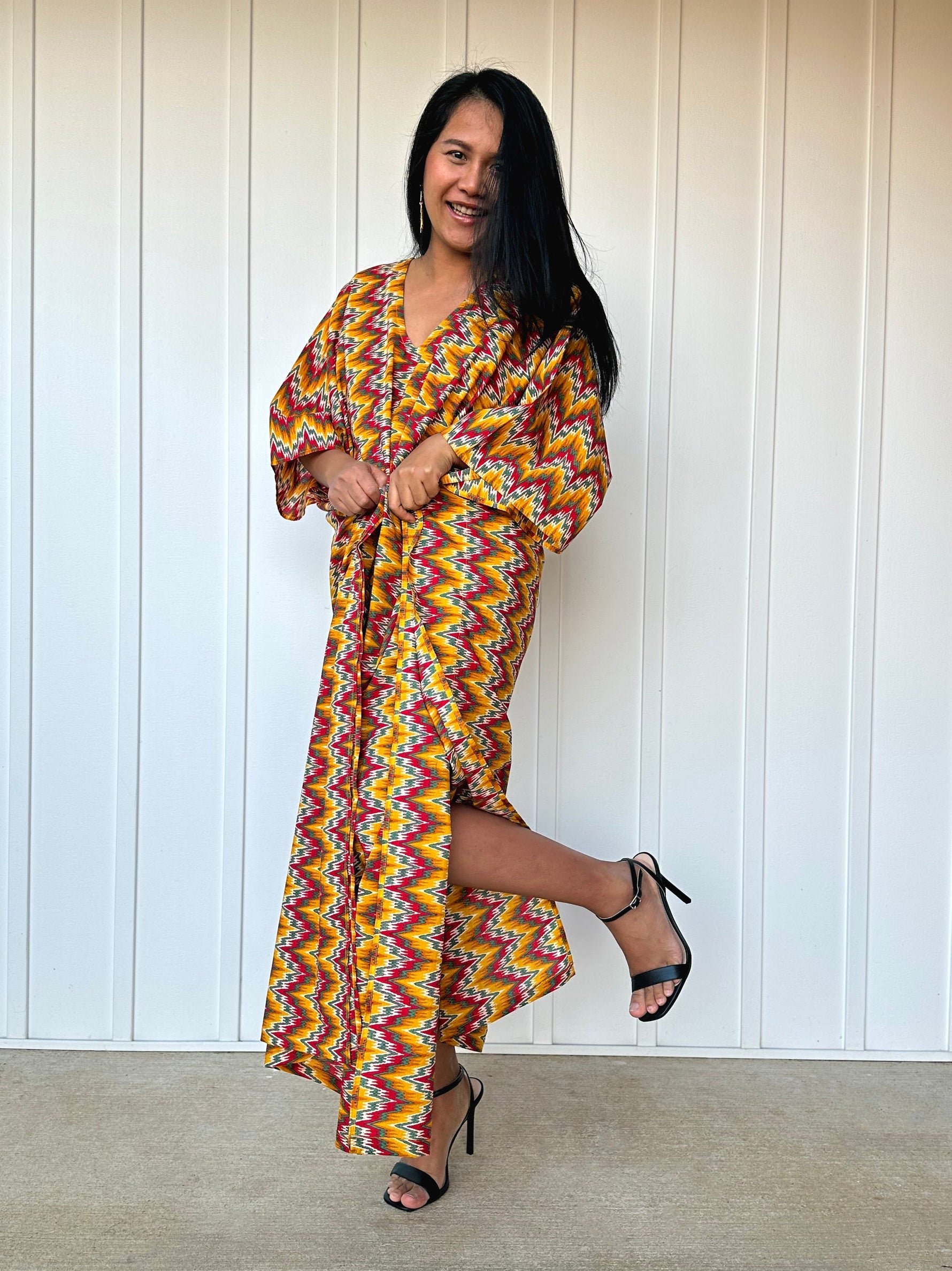 MALA handworks  56 Evelyn Kaftan in Yellow and Abstract Pattern