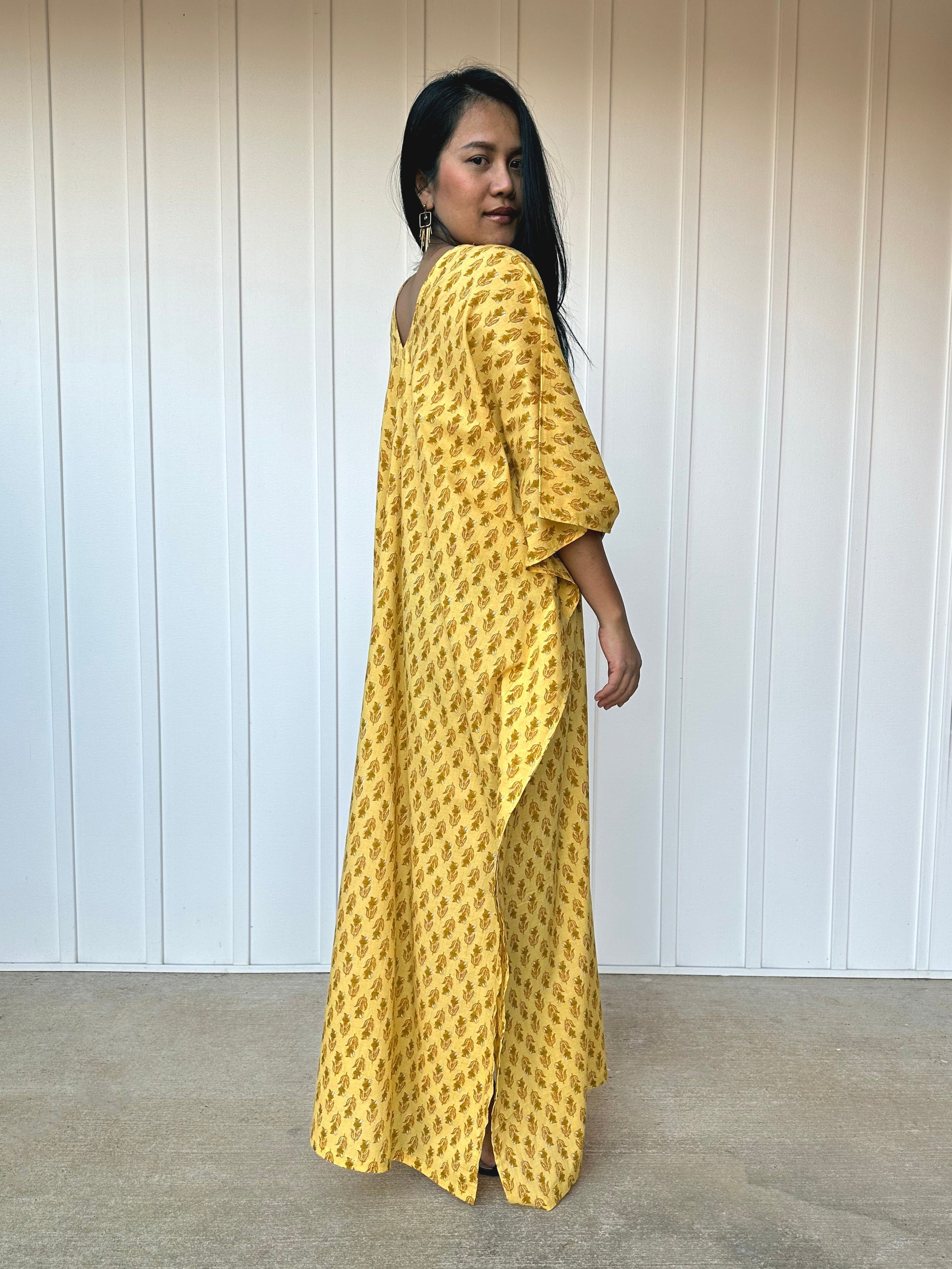 MALA handworks  56 Evelyn Kaftan in Yellow and Floral Pattern