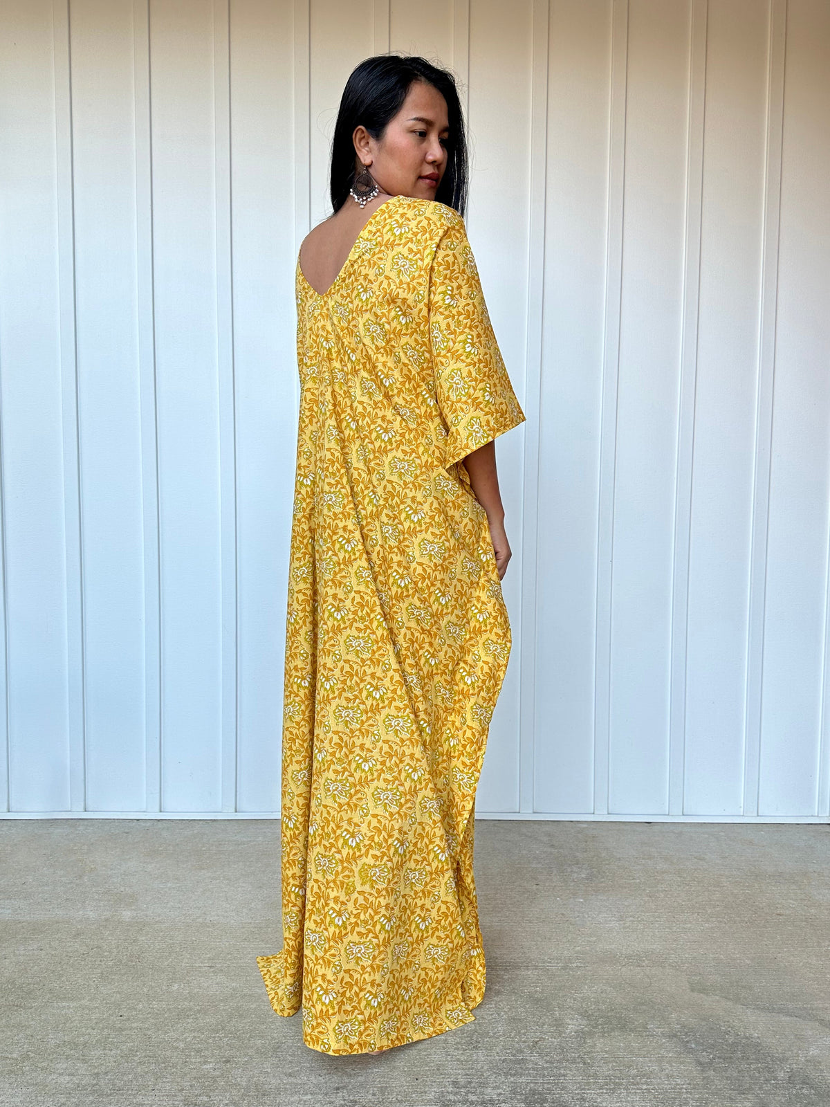 MALA handworks Evelyn Kaftan in Yellow and Floral Pattern
