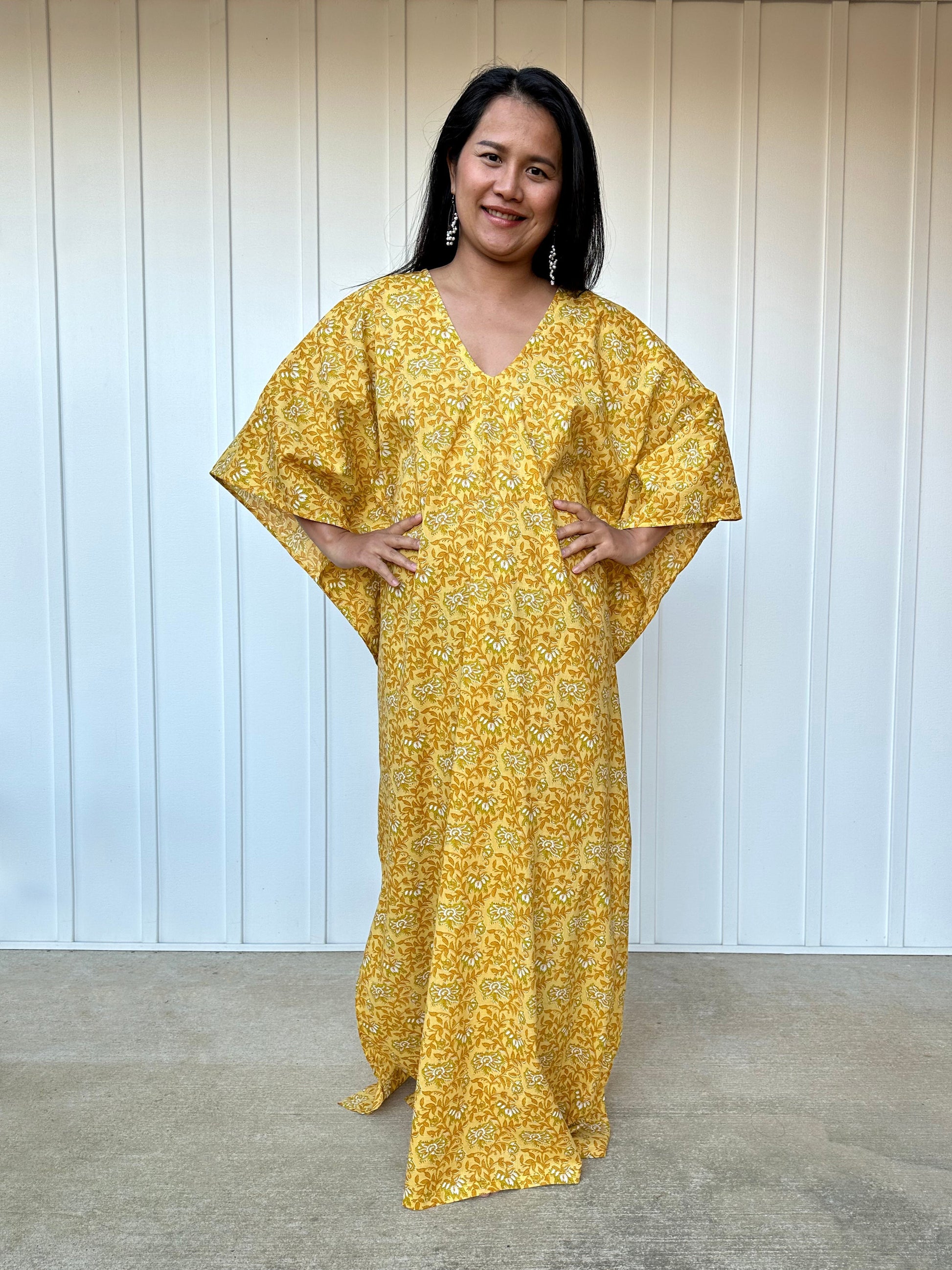 MALA handworks Evelyn Kaftan in Yellow and Floral Pattern