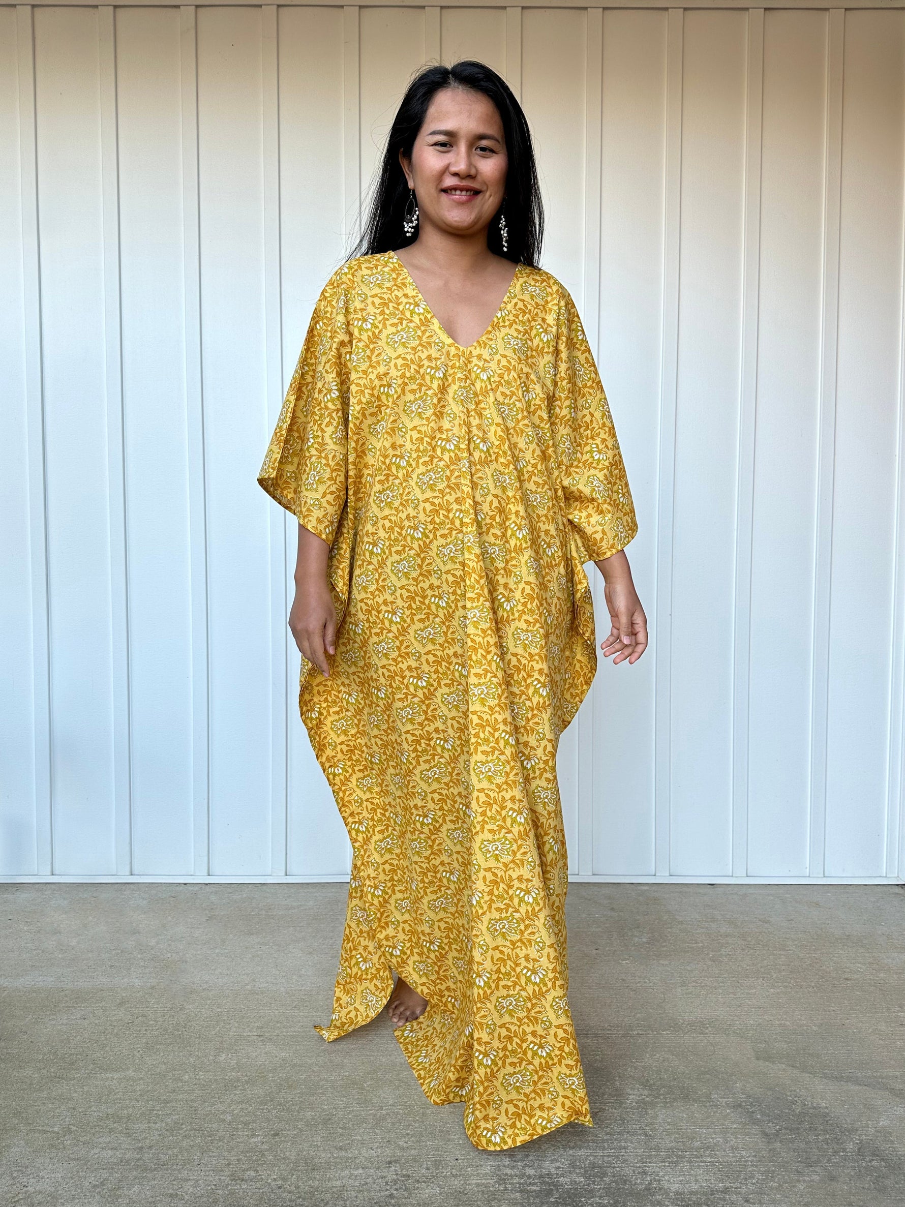 MALA handworks Evelyn Kaftan in Yellow and Floral Pattern