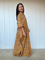MALA handworks  Evelyn Kaftan in Yellow and Floral Pattern