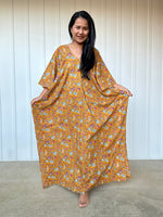 MALA handworks  Evelyn Kaftan in Yellow and Floral Pattern