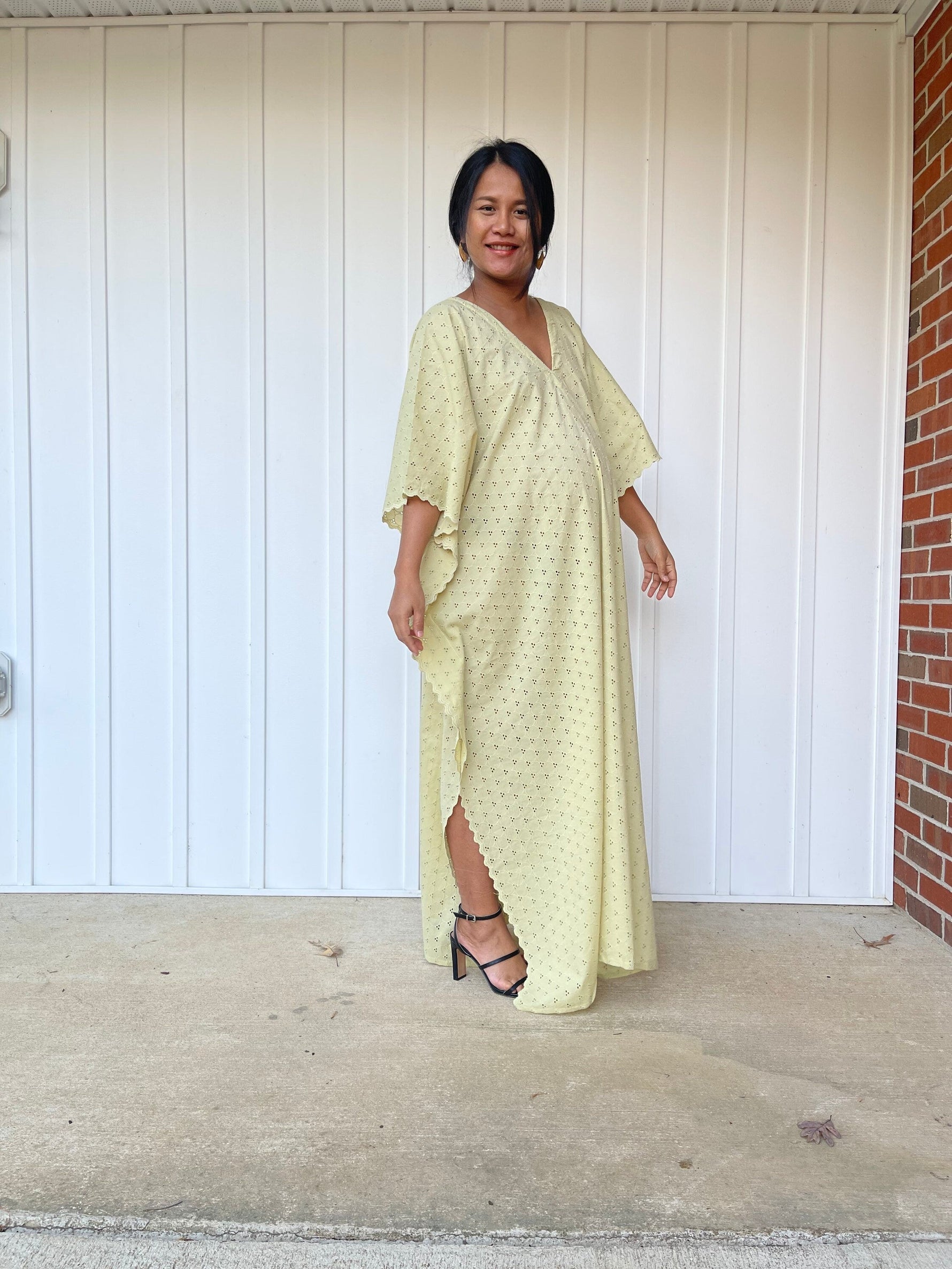 MALA handworks  Evelyn Kaftan in Yellow and Lace