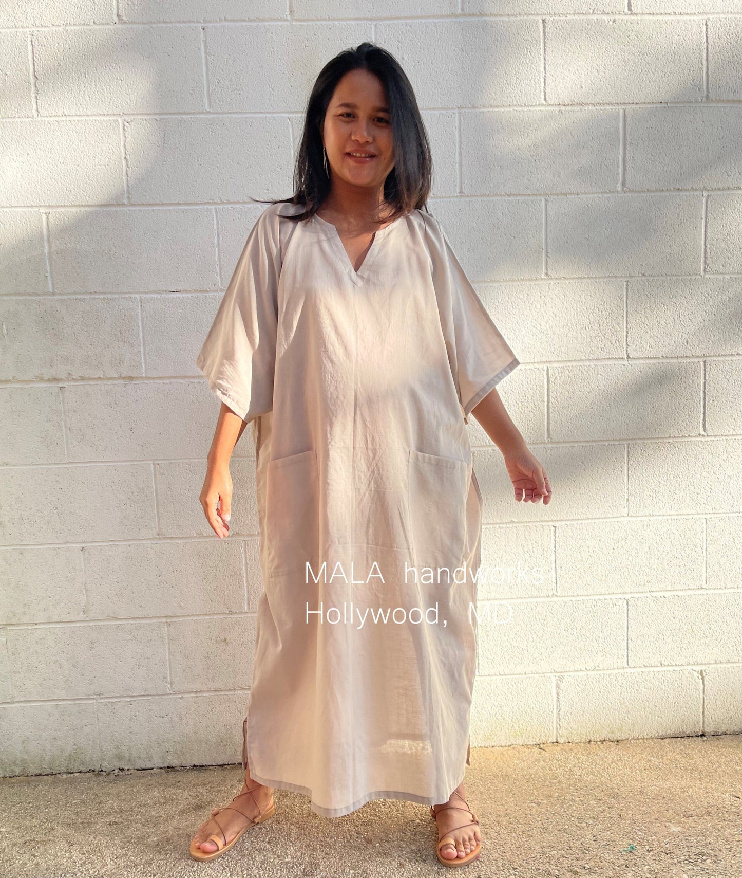 MALA handworks  Evelyn semi sheer Kaftan in Light Brown with Pockets - Limited Edition