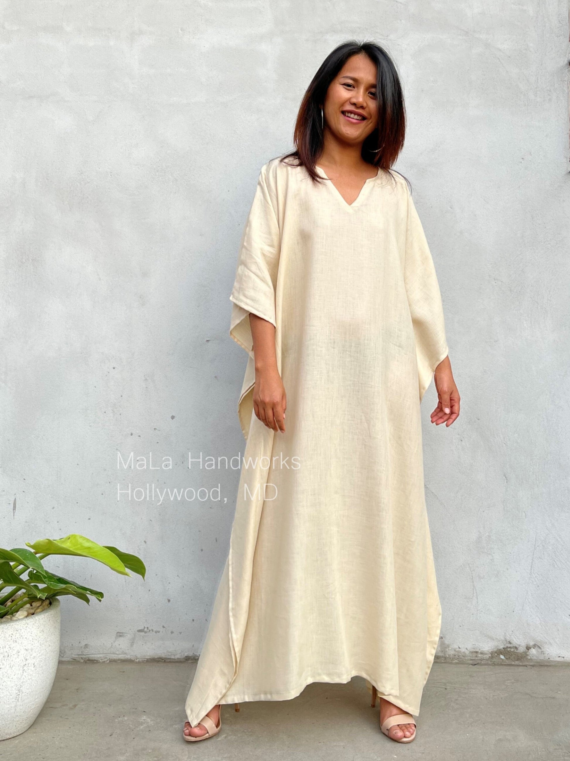 MALA handworks  Evelyn semi sheer Kaftan in off White - Limited Edition