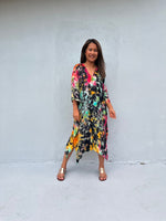 Fiona Kaftan in Black & Rainbow Tie Dye-FR-28-Mala Handworks