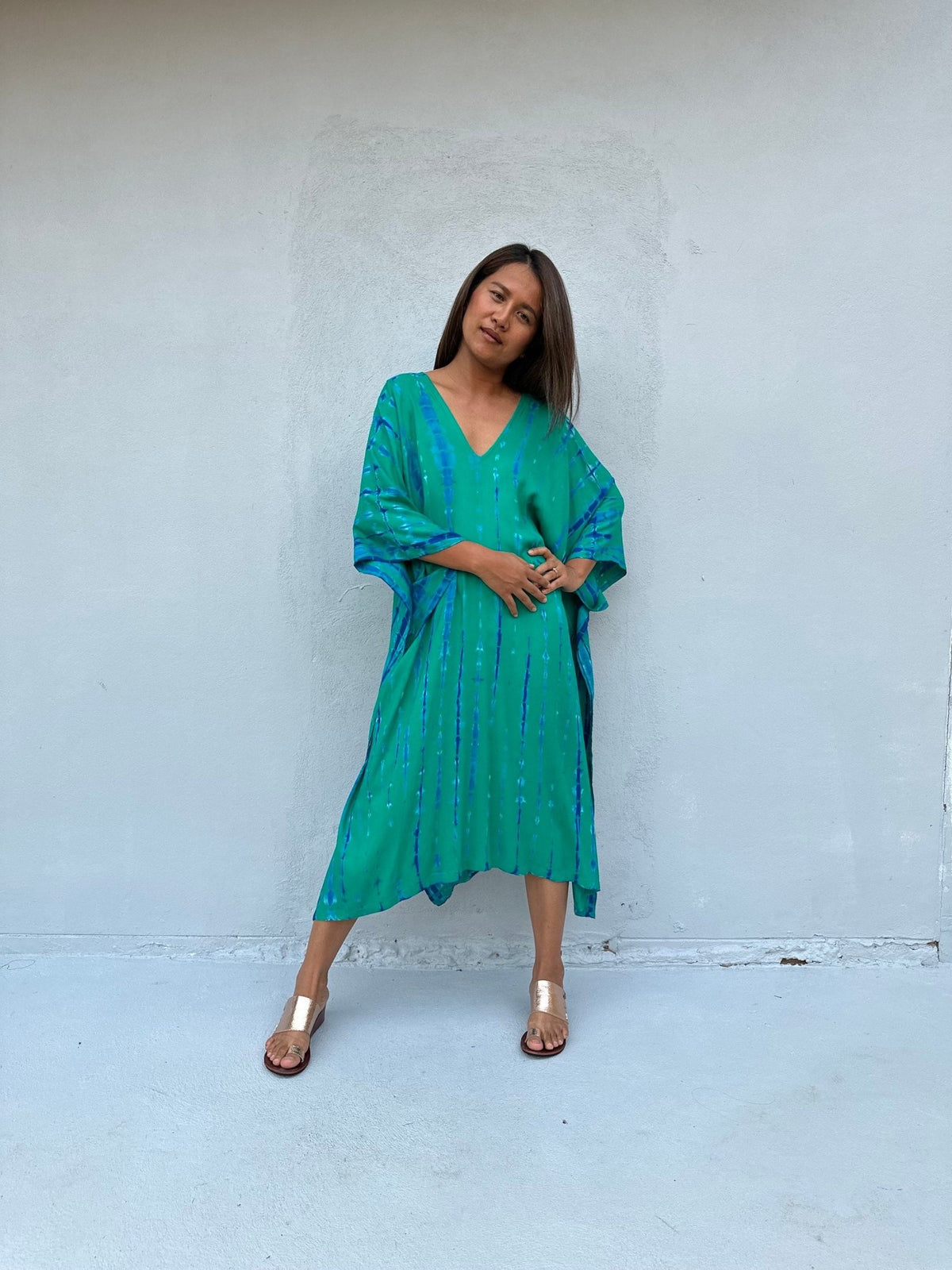 Fiona Kaftan in Green & Teal Tie Dye-FR-32-Mala Handworks