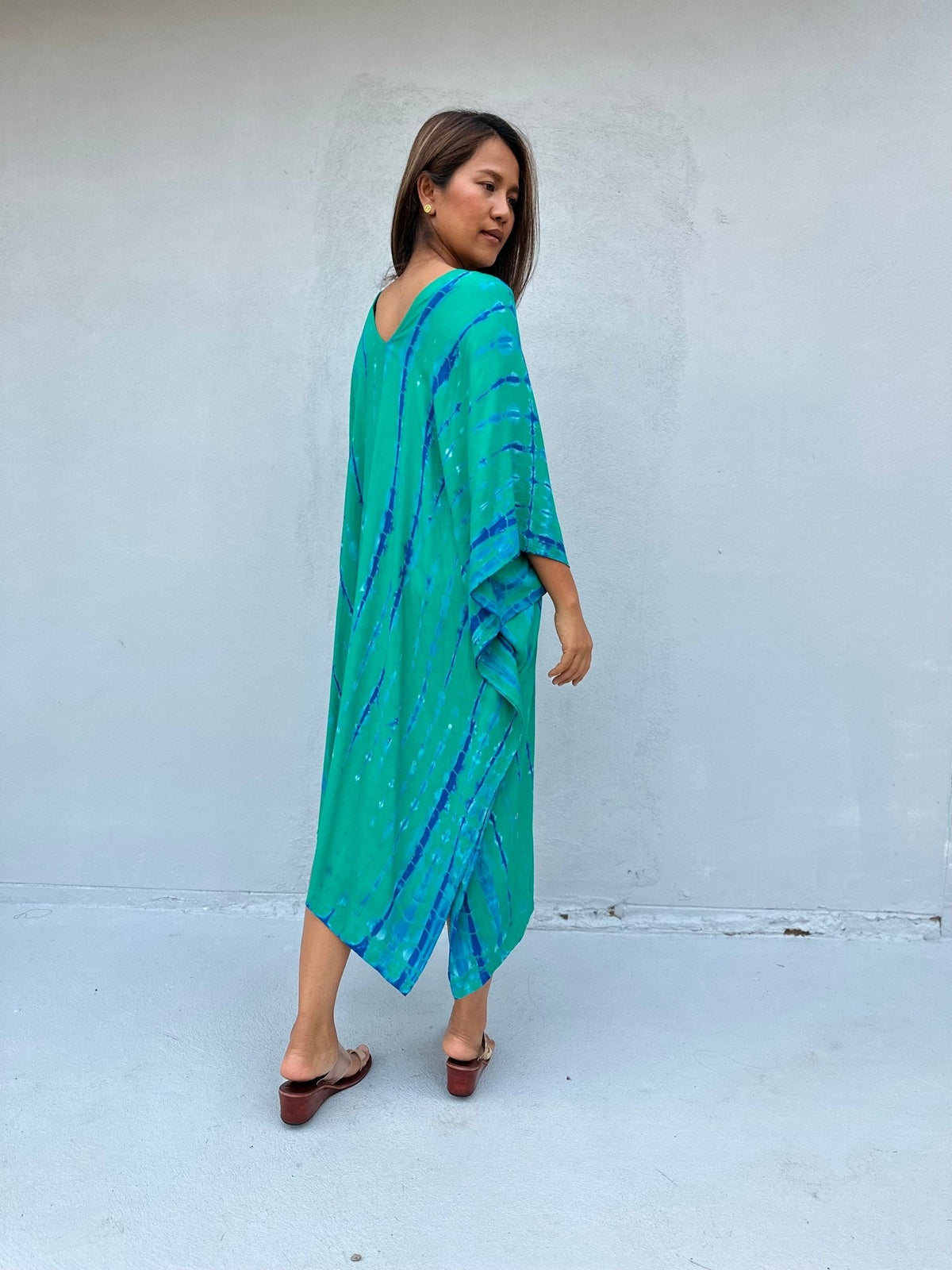 Fiona Kaftan in Green & Teal Tie Dye-FR-32-Mala Handworks