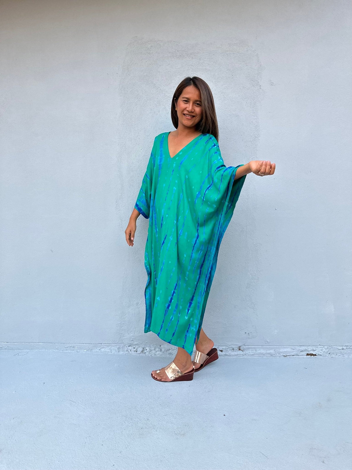 Fiona Kaftan in Green & Teal Tie Dye-FR-32-Mala Handworks